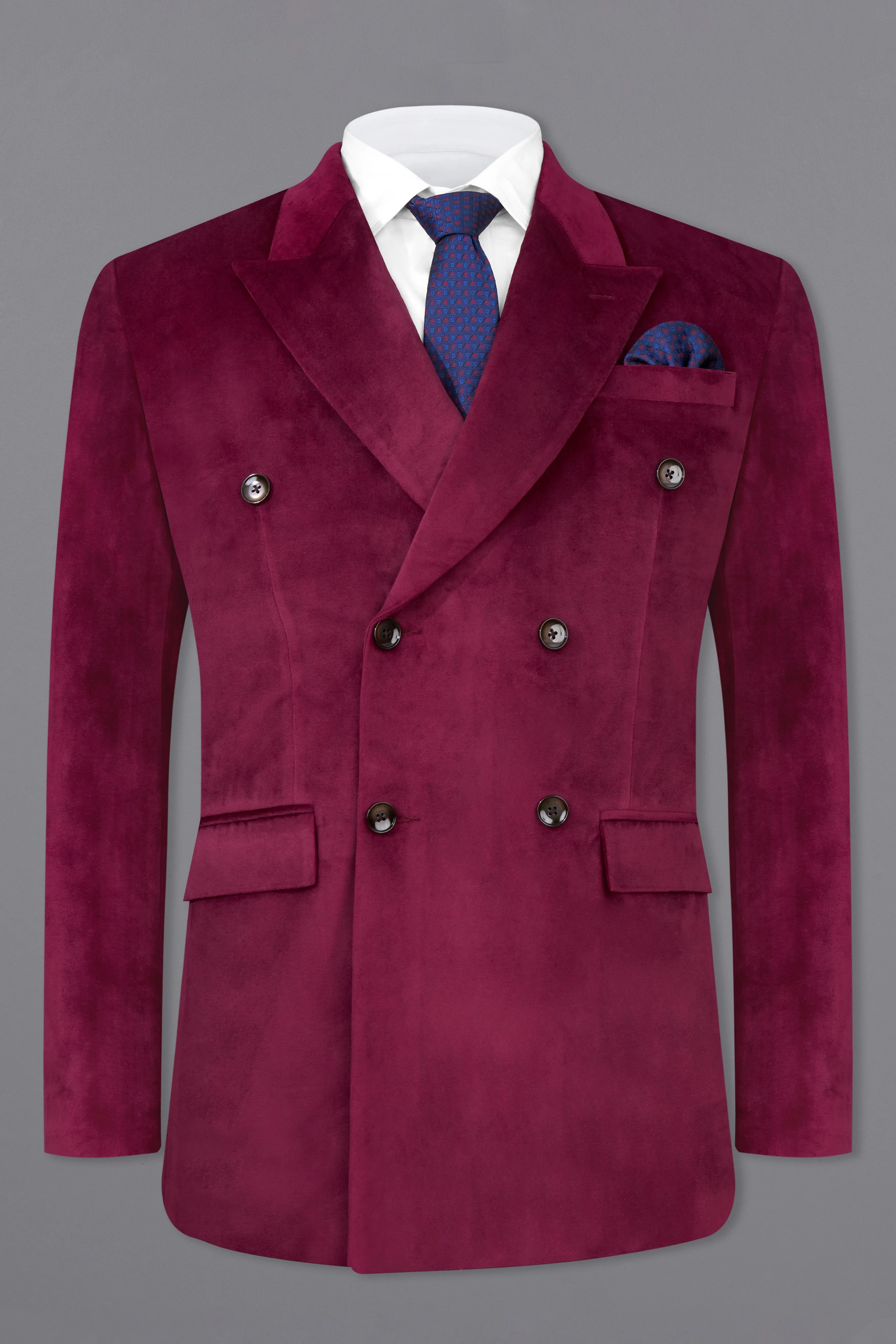 Barossa Maroon Double Breasted Velvet Blazer