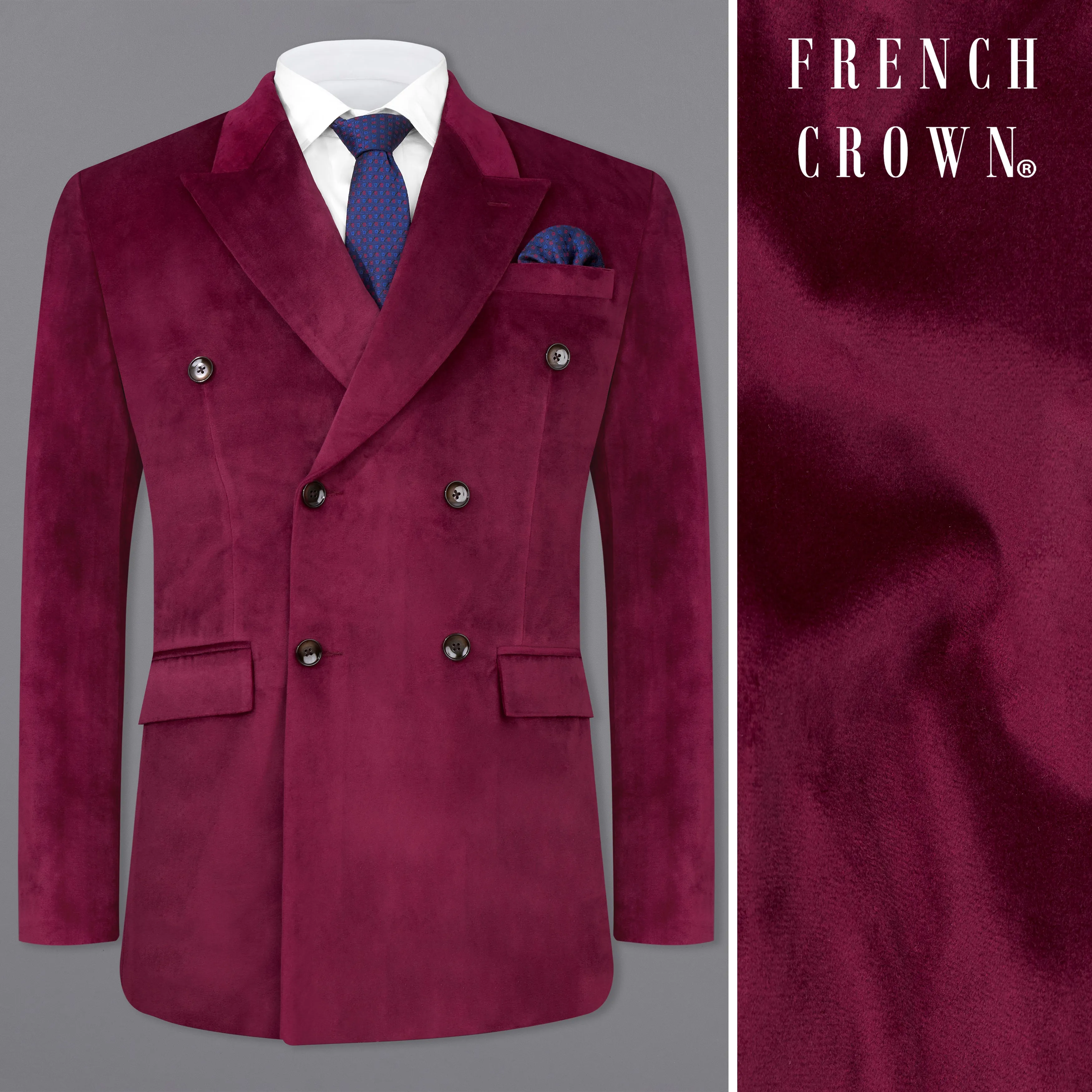 Barossa Maroon Double Breasted Velvet Blazer