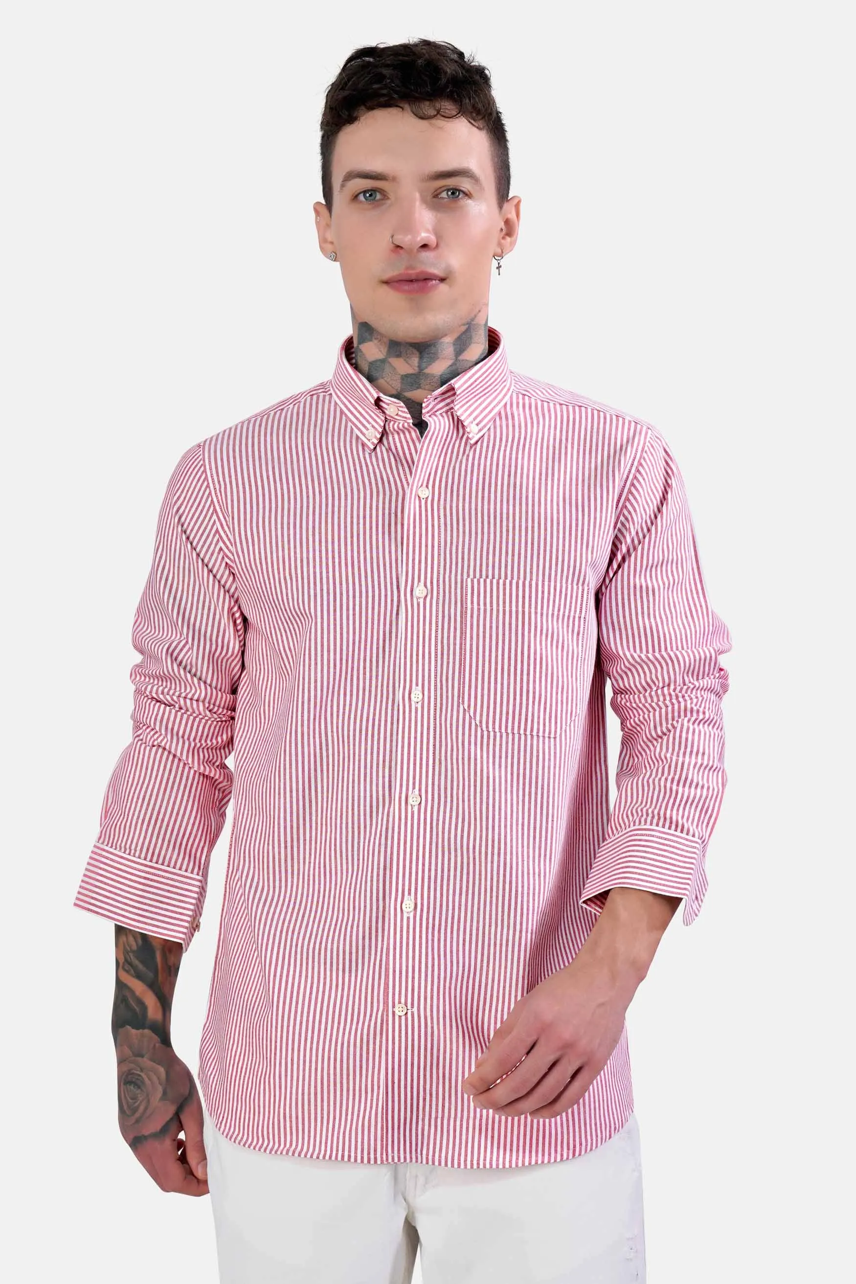 Bashful Pink and White Pinstriped  Royal Oxford Shirt