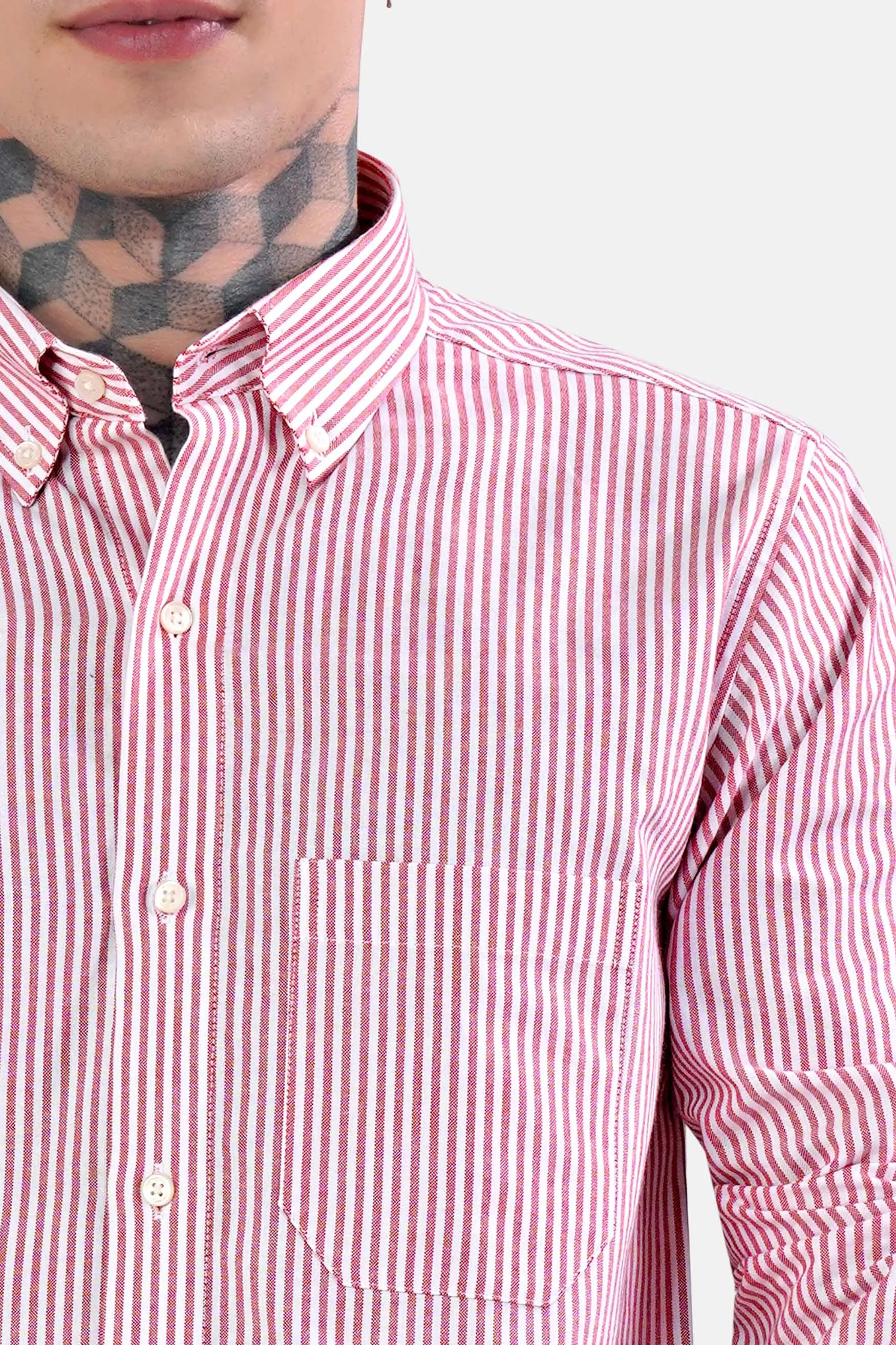 Bashful Pink and White Pinstriped  Royal Oxford Shirt