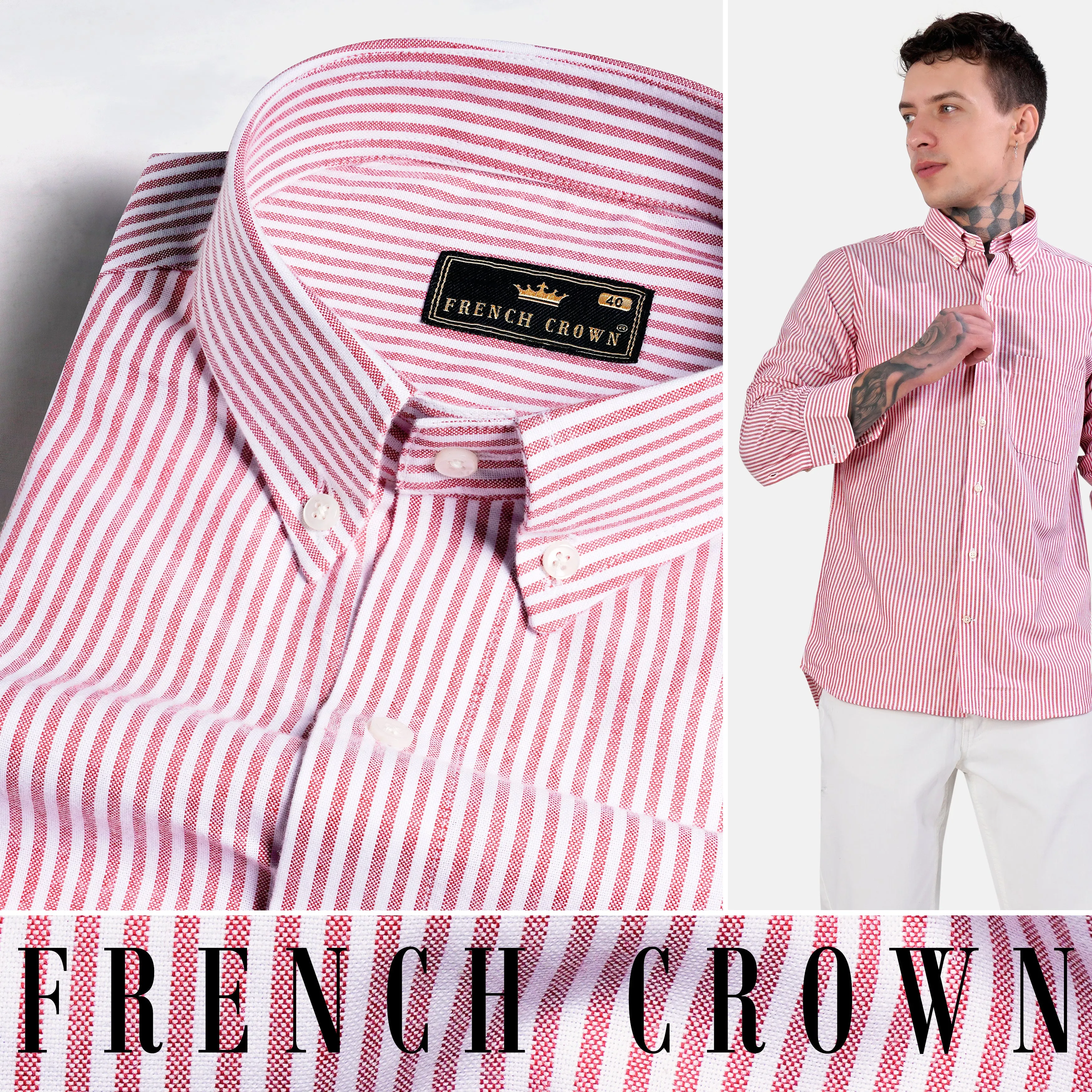 Bashful Pink and White Pinstriped  Royal Oxford Shirt