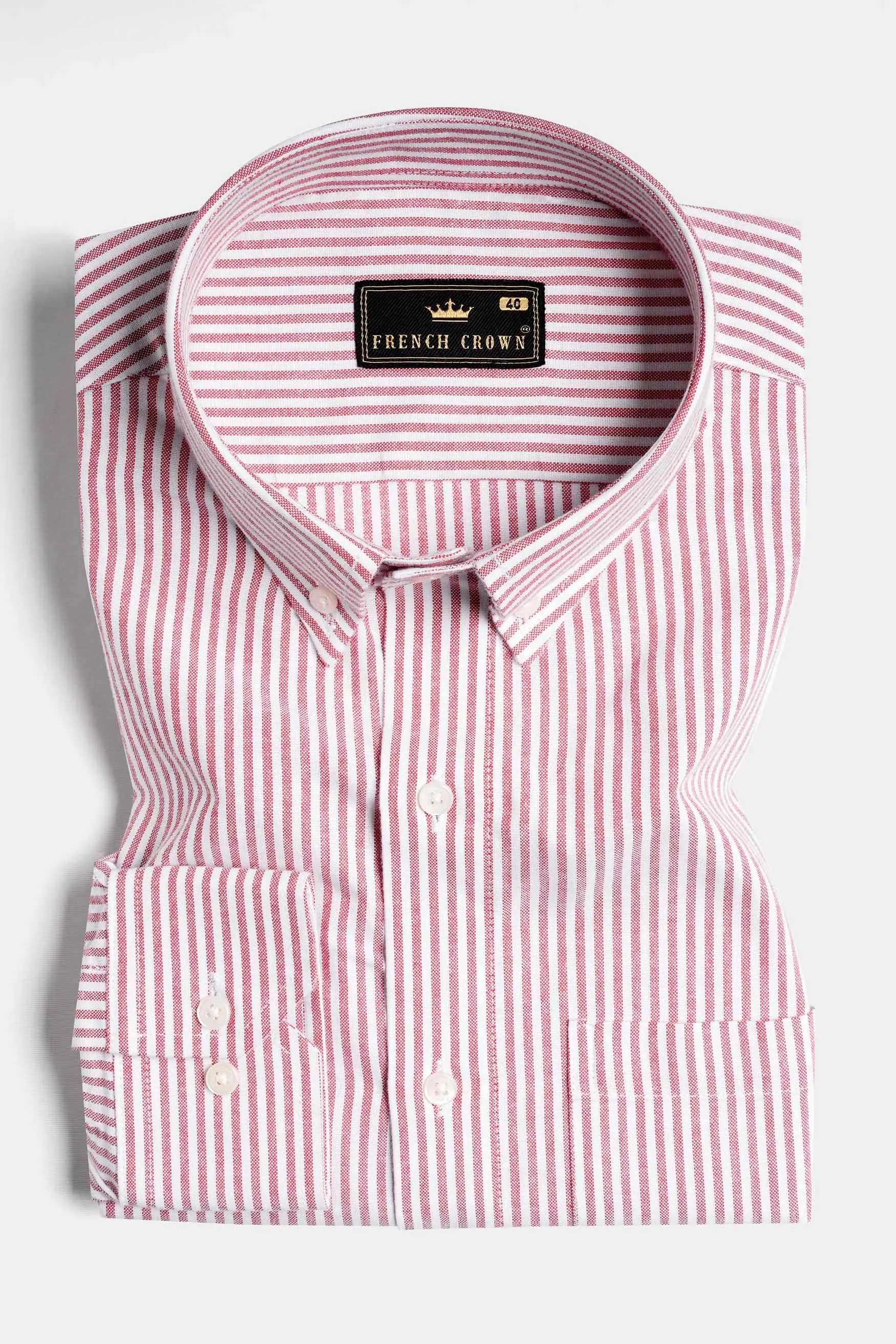 Bashful Pink and White Pinstriped  Royal Oxford Shirt