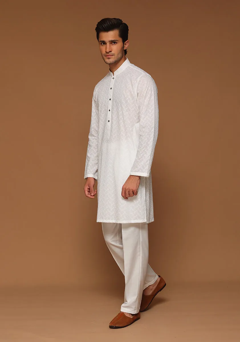 Basic Cotton Cloud Dancer Slim Fit Kurta