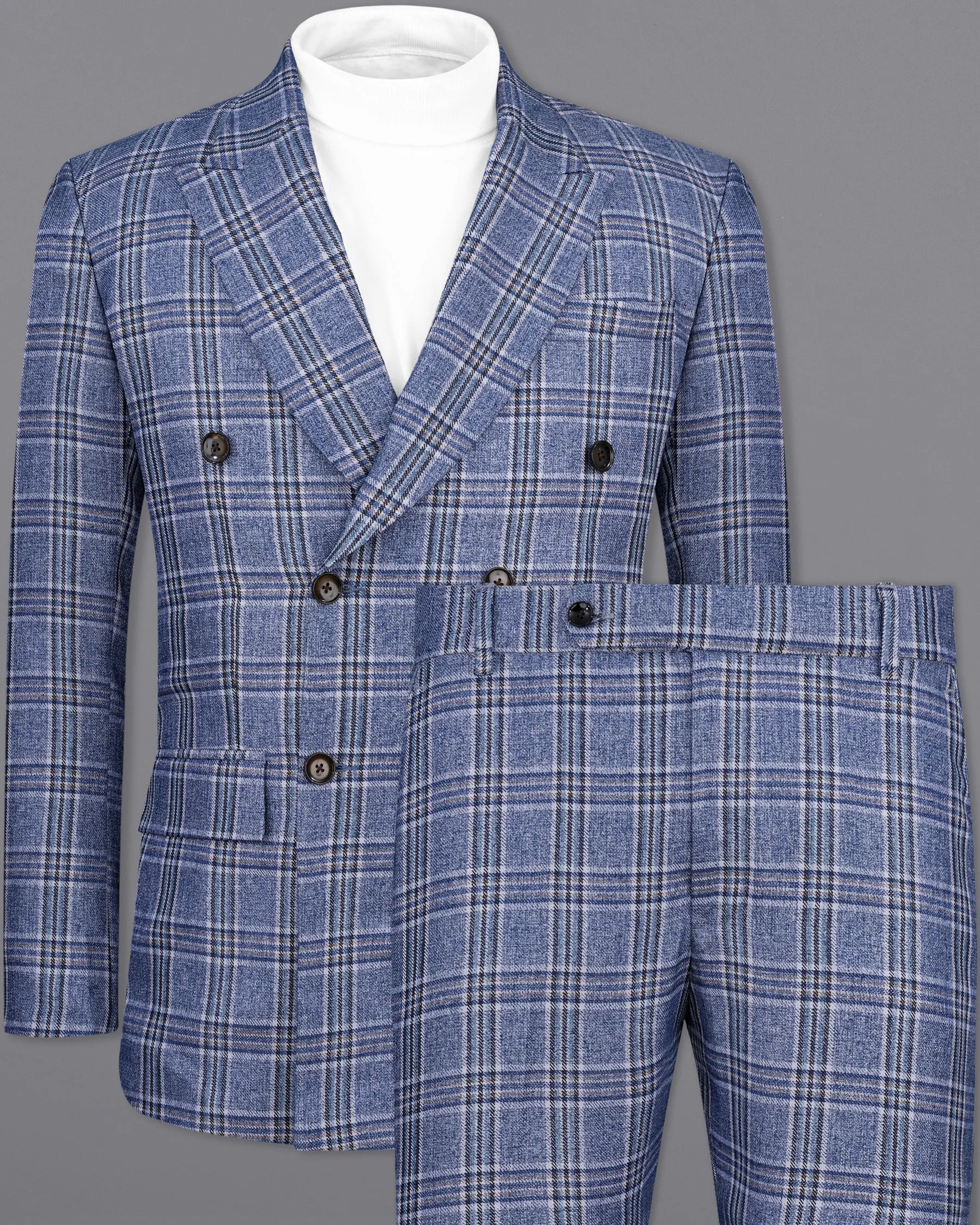 Bayoux Blue Plaid Double Breasted Suit