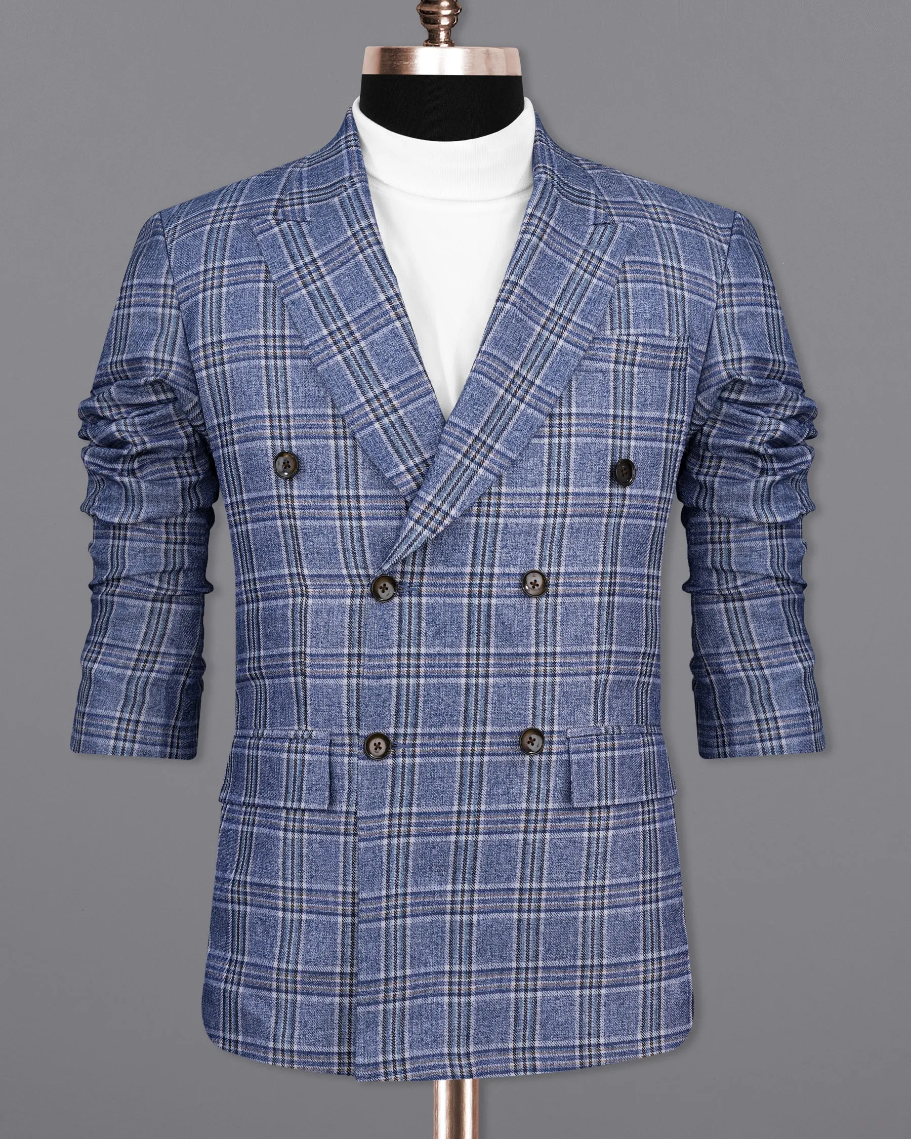 Bayoux Blue Plaid Double Breasted Suit