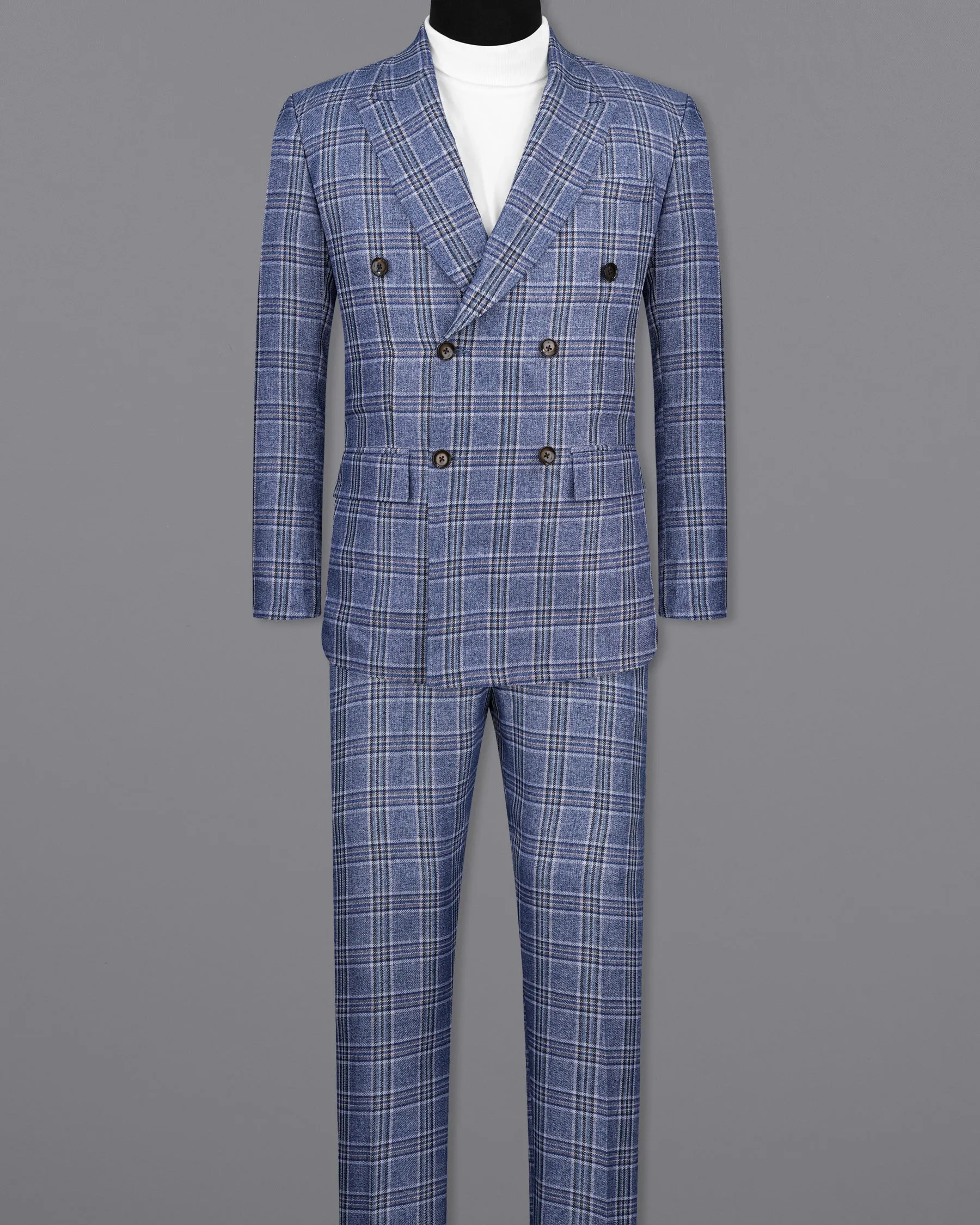 Bayoux Blue Plaid Double Breasted Suit