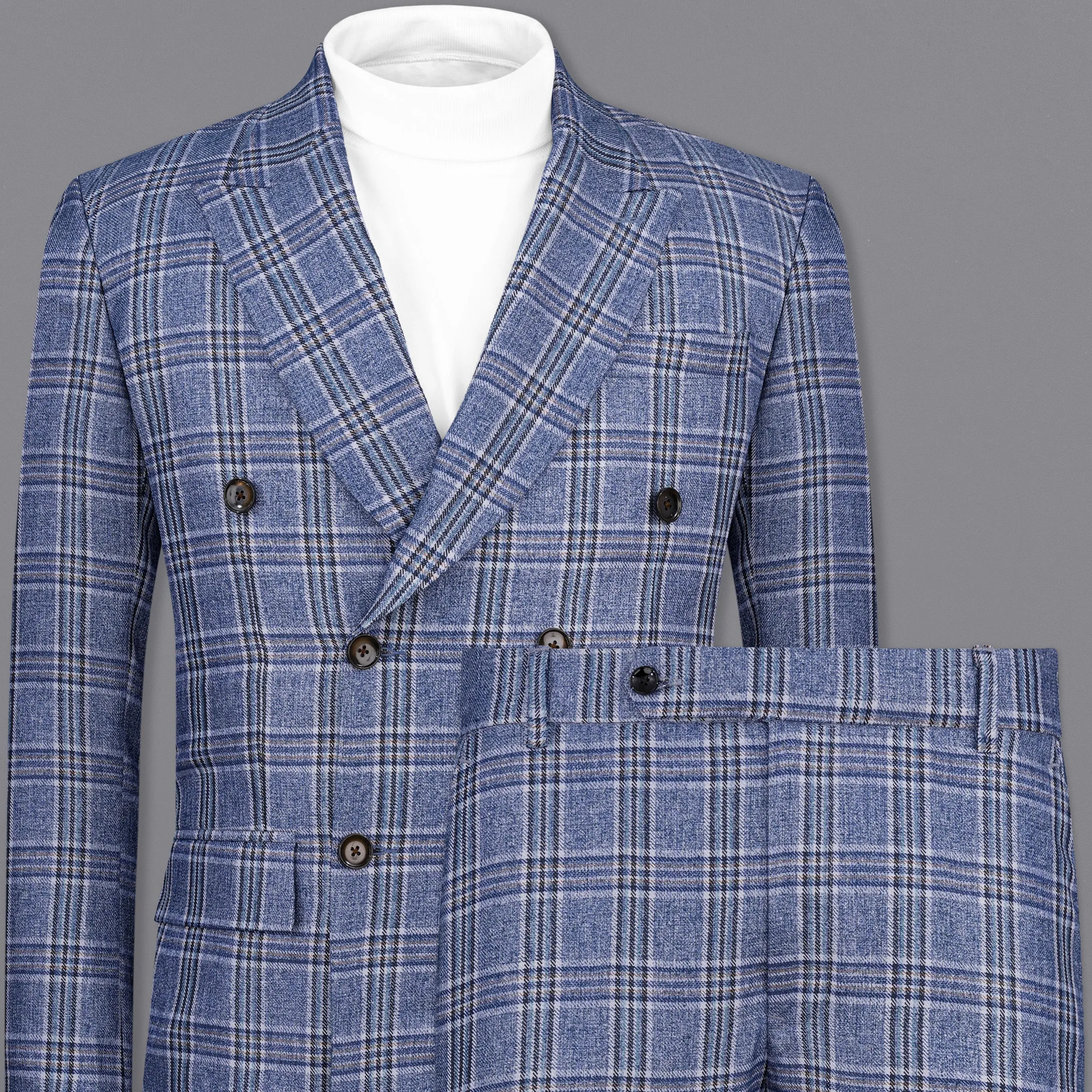 Bayoux Blue Plaid Double Breasted Suit