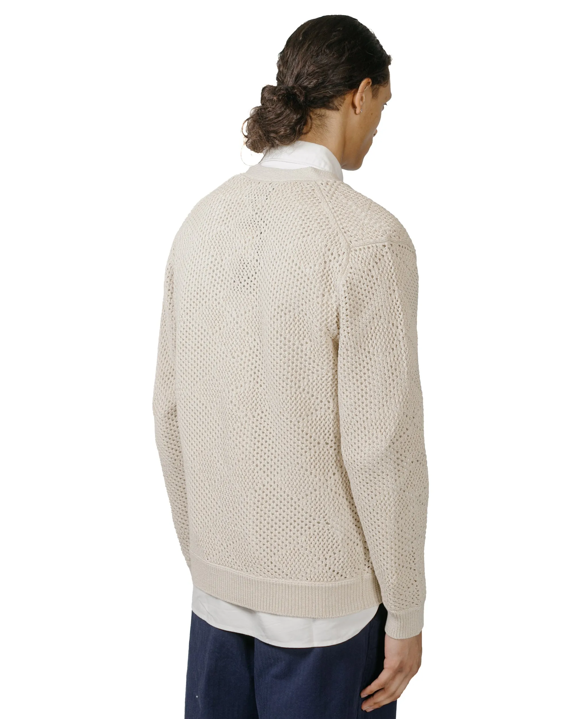 Beams Plus Cardigan Argyle Mesh Beige