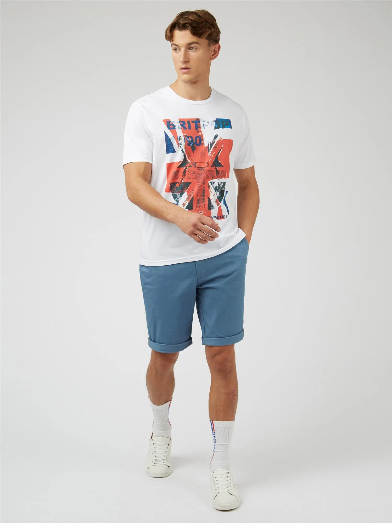 Ben Sherman Men's 0071390 SS 1990s 60th Anniversary T-Shirt White