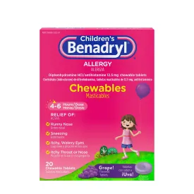 Benadryl Childrens Allergy Chewables Grape 20 Tablets