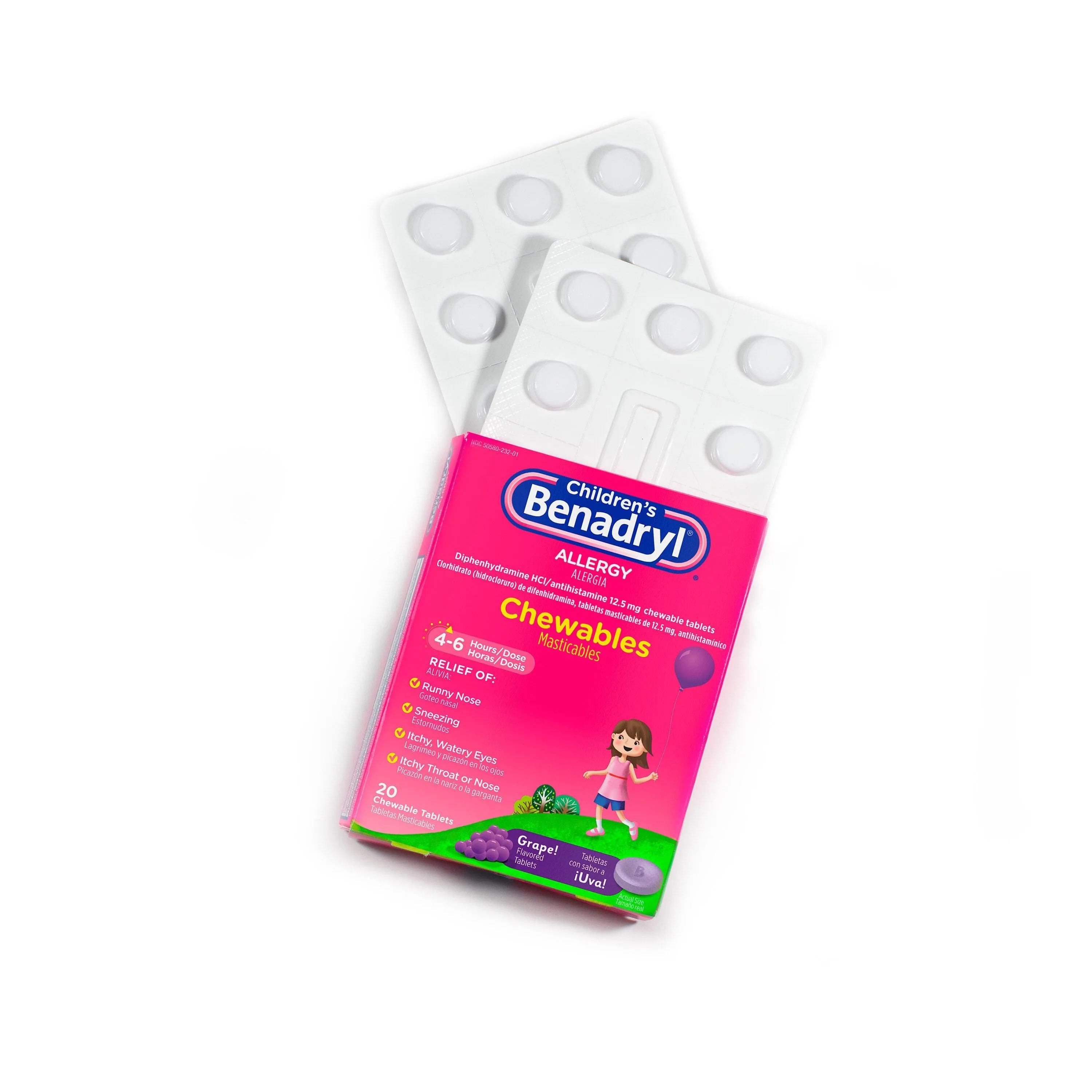 Benadryl Childrens Allergy Chewables Grape 20 Tablets