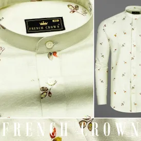 Beryl Beige Leaves Printed Luxurious Linen Shirt