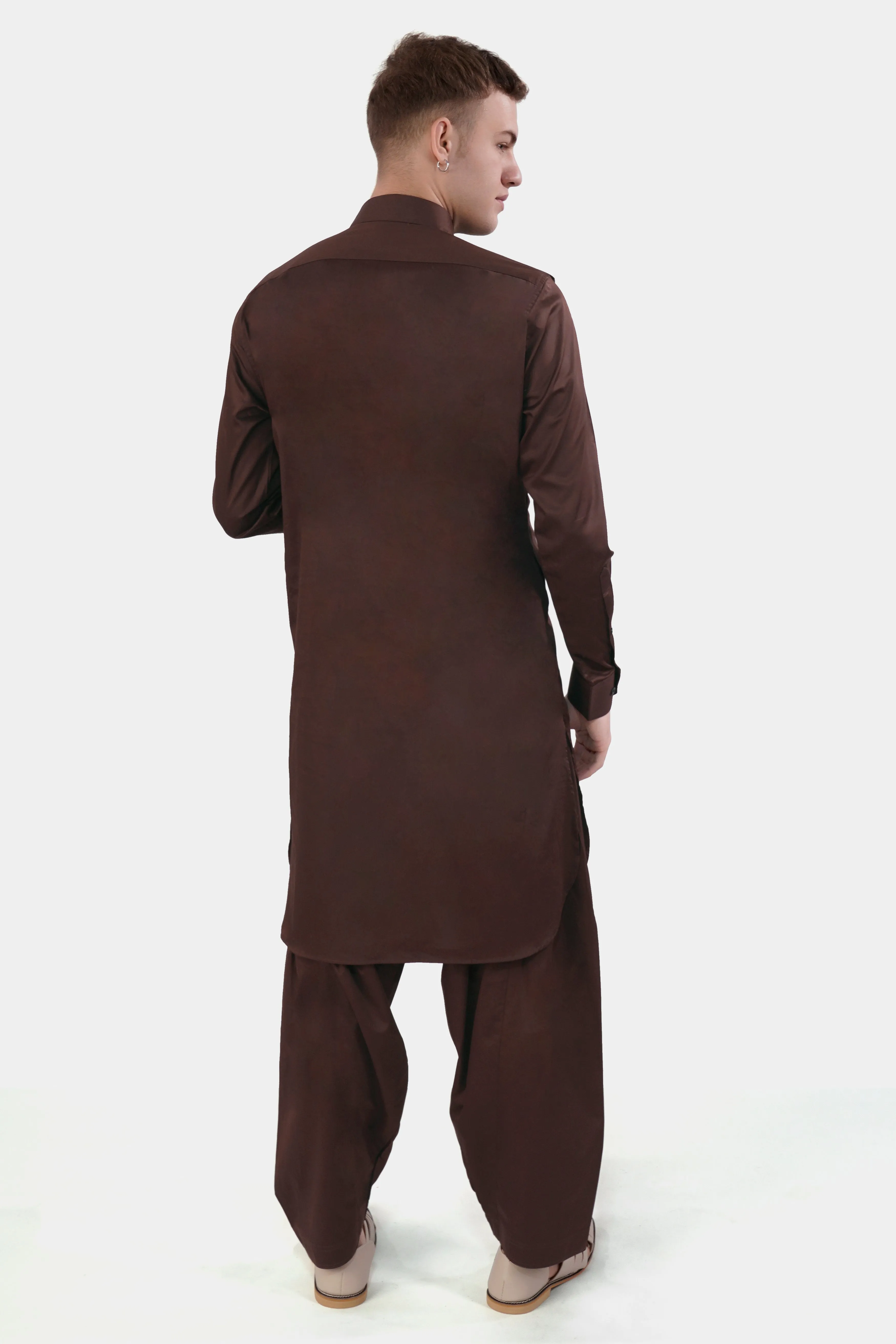 Bistre Brown Subtle Sheen Super Soft Premium Cotton Pathani Set