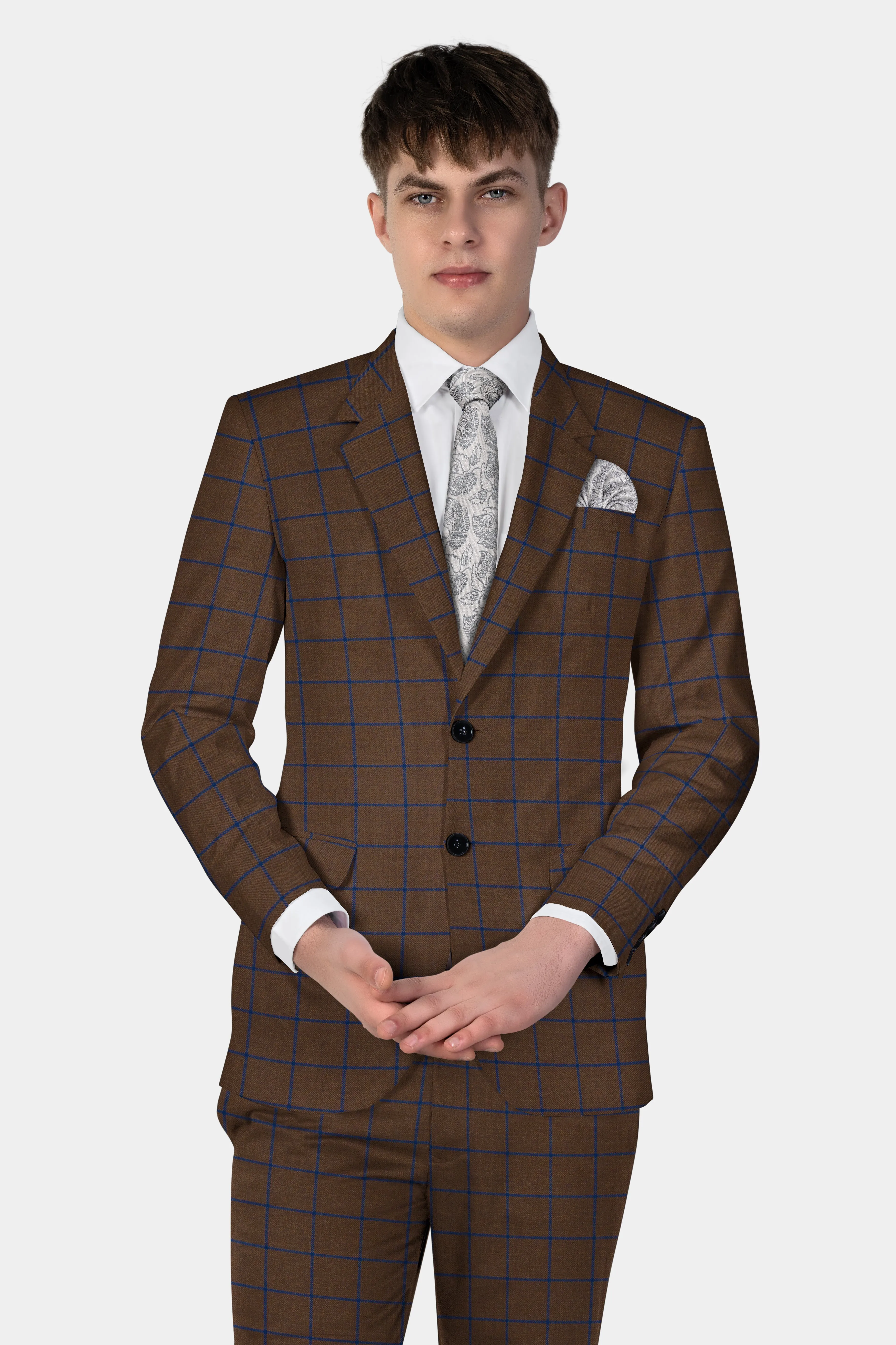 Bistre Brown with Catalina Blue Windowpane Tweed Blazer