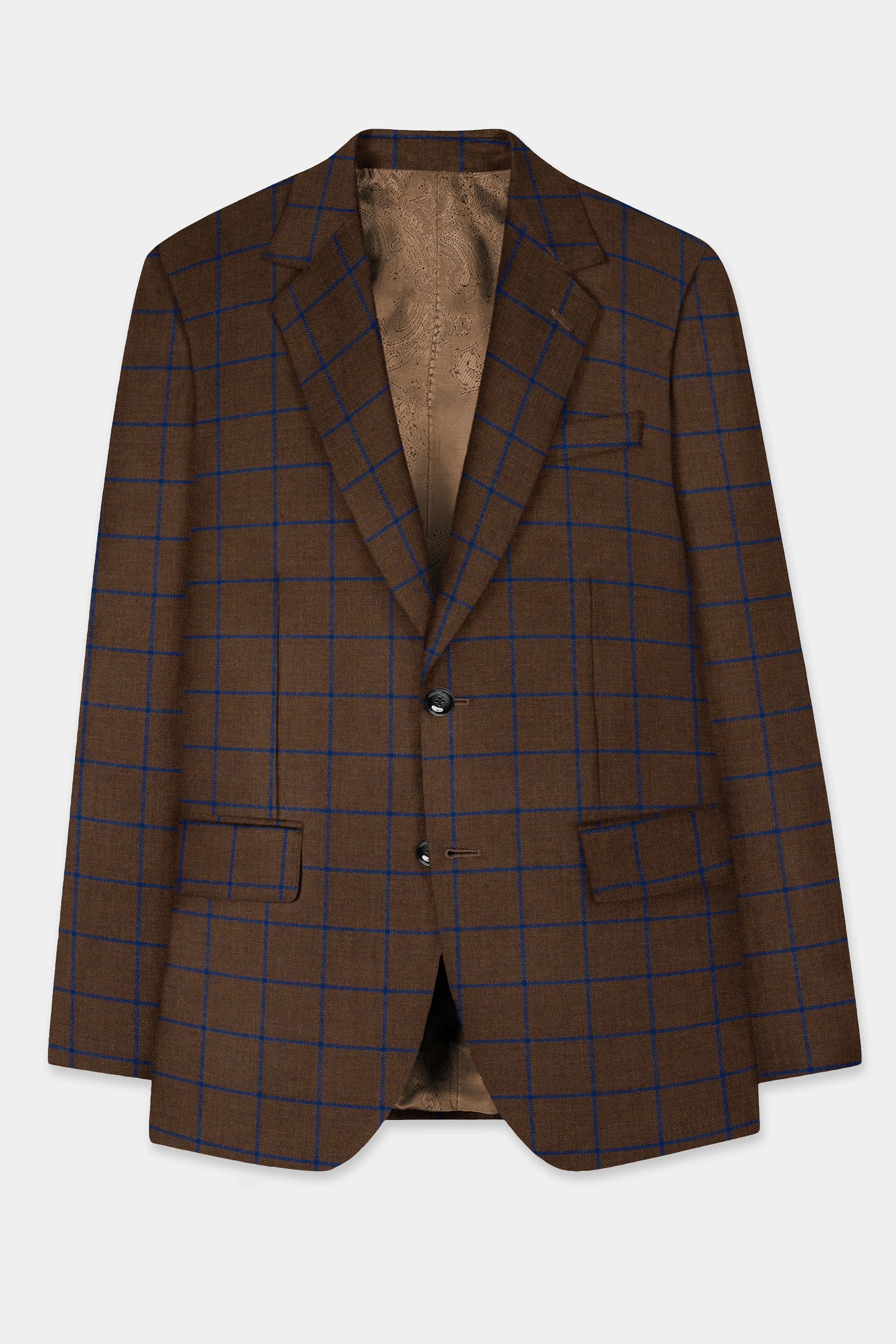 Bistre Brown with Catalina Blue Windowpane Tweed Blazer