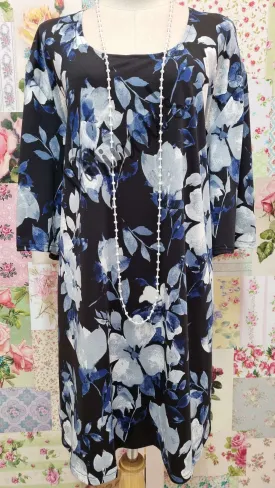 Black & Blue Floral Top GD0239