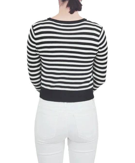 Black and White Striped 3/4 Sleeve Cardigan