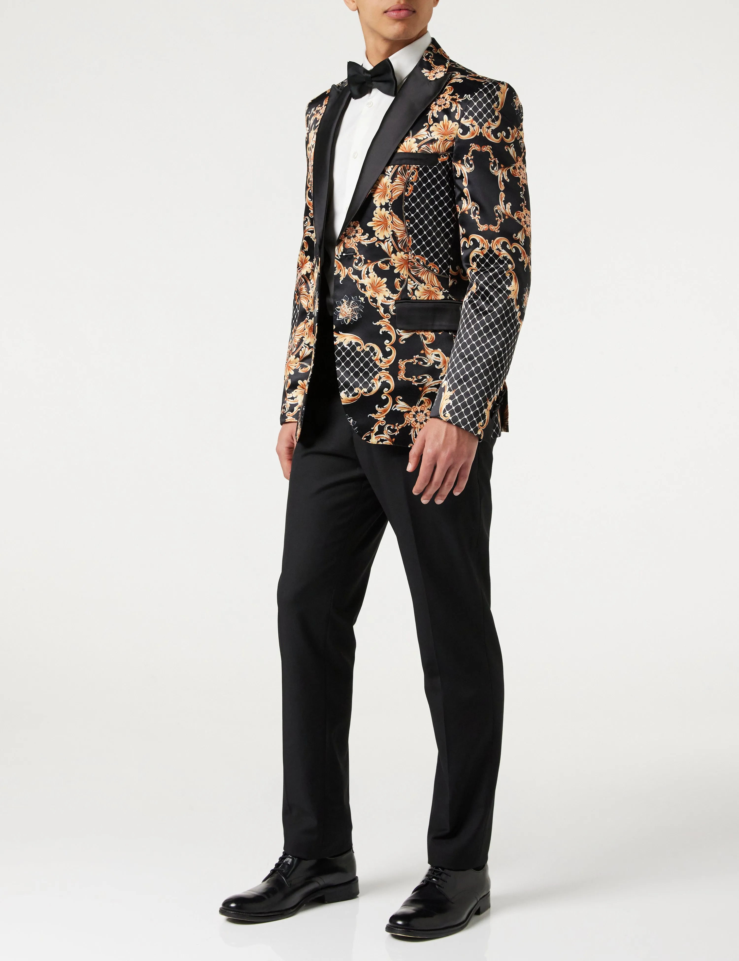 BLACK DINNER PRINTED GOLD FLORAL DAMASK JACKET