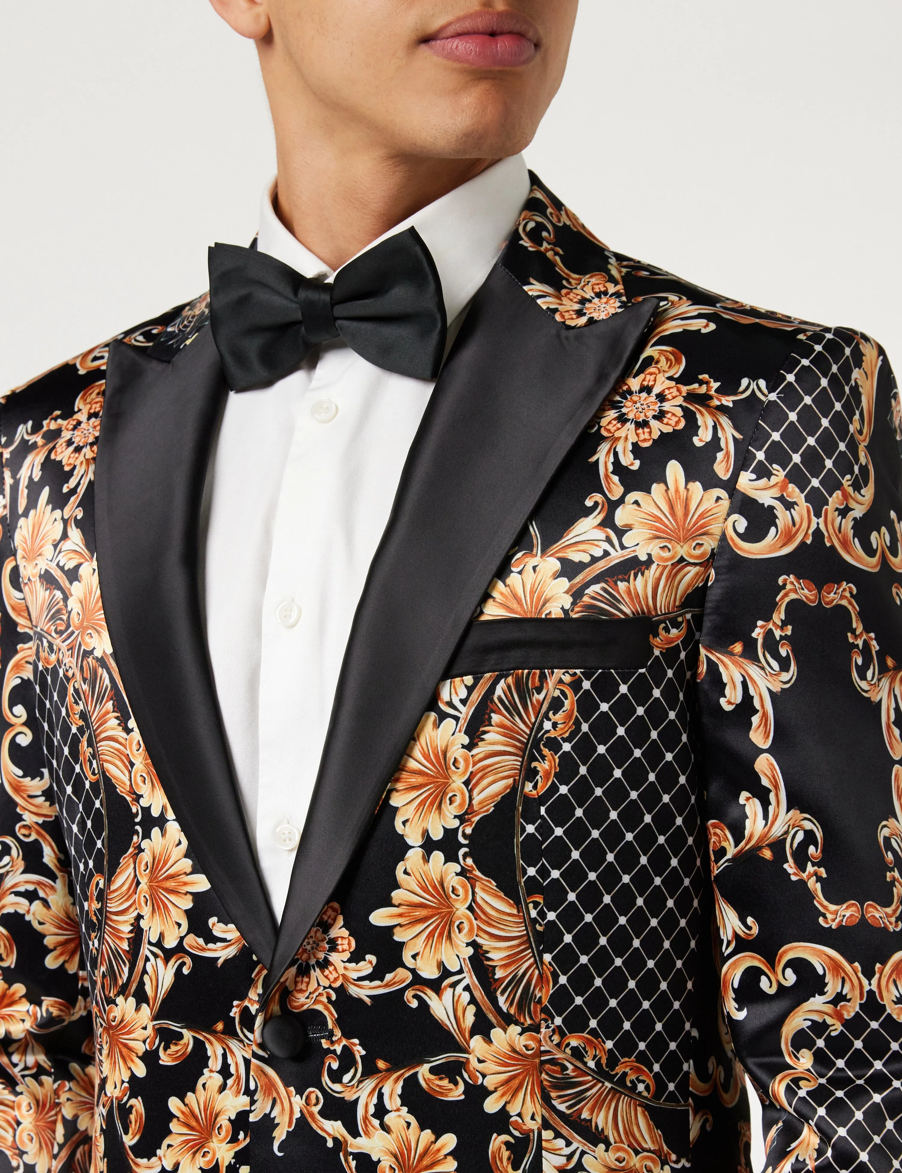 BLACK DINNER PRINTED GOLD FLORAL DAMASK JACKET