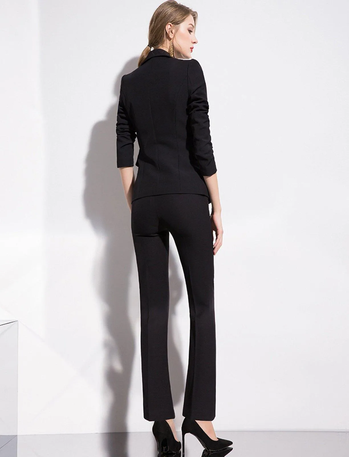 Black Double Breasted Fitted Blazer & Pants Pantsuit