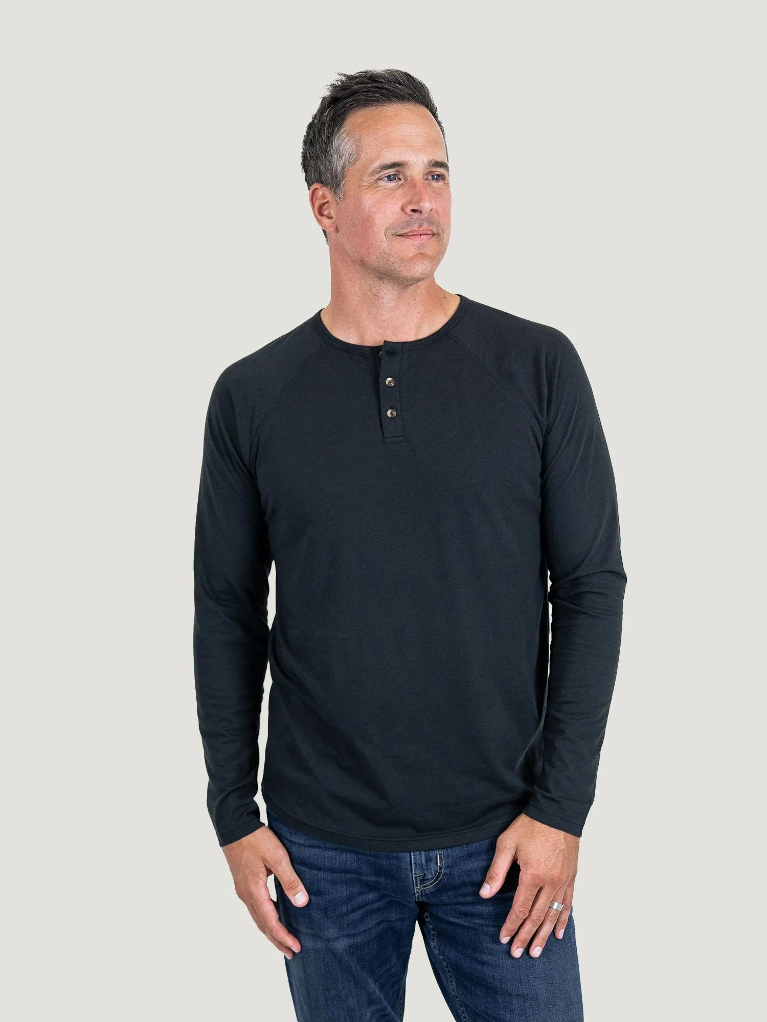 Black Slim Fit Long Sleeve Henley