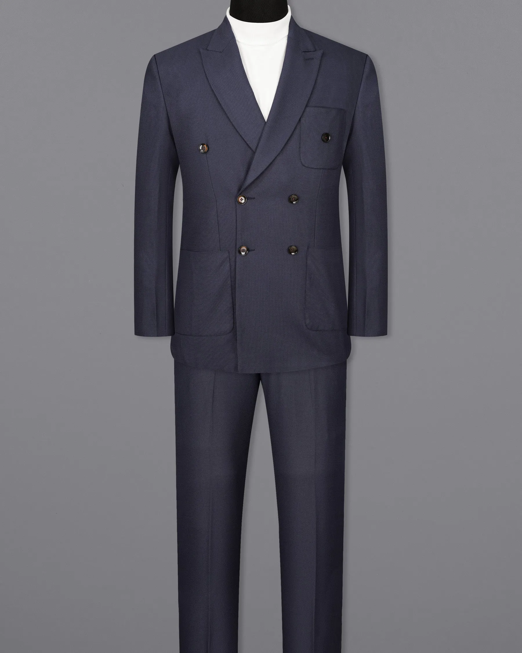 Bleached Cedar Navy Blue Double Breasted Sports Suit