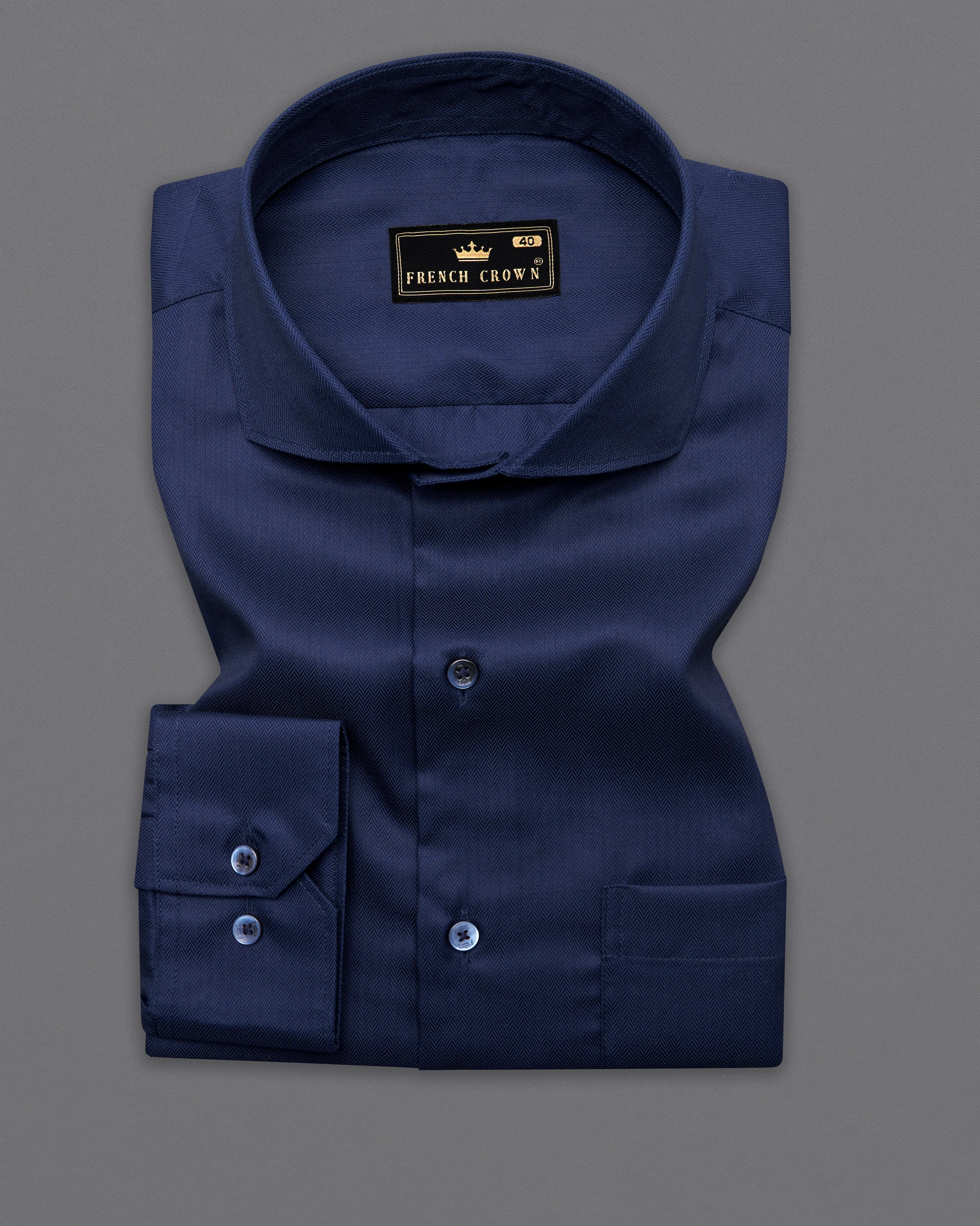 Bleached Dark Blue Herringbone Shirt