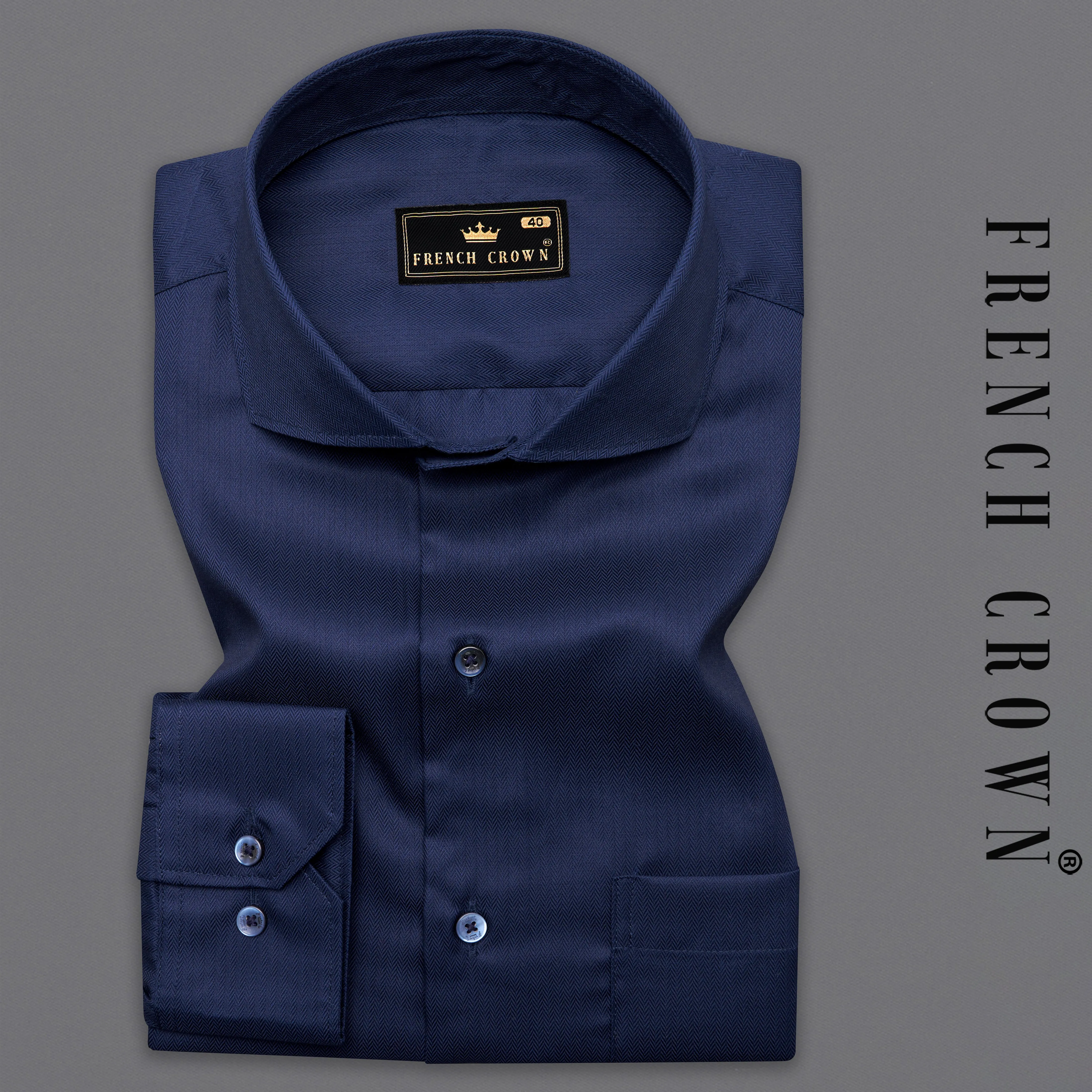 Bleached Dark Blue Herringbone Shirt