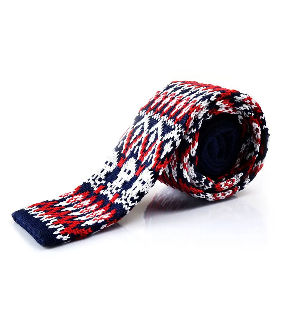 Blue & Red Skull Pattern Neck Tie