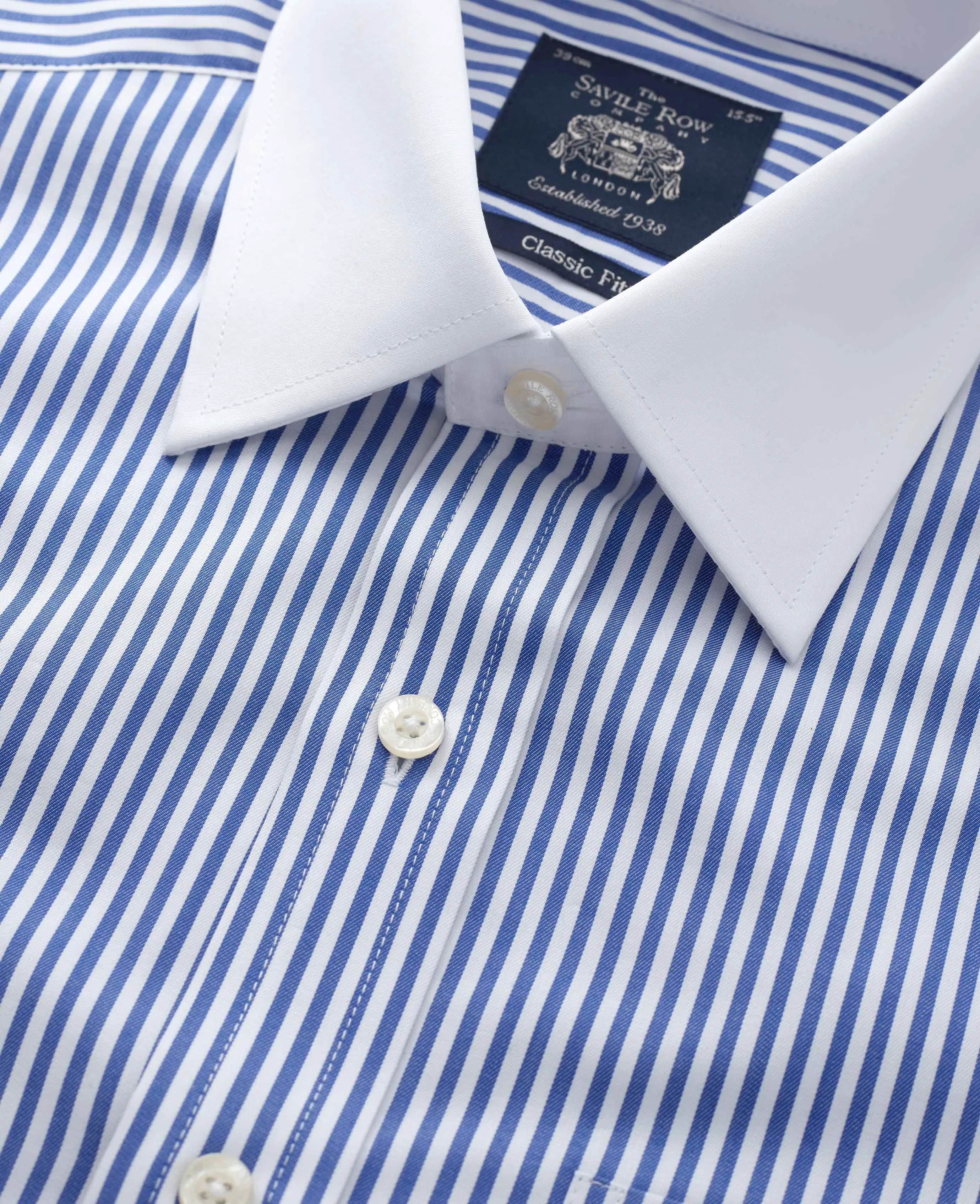 Blue Bengal Stripe Windsor Collar Classic Fit Formal Shirt - Double Cuff