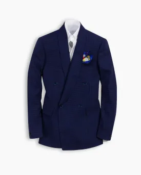 Blue Check Double Breasted Shawl Blazer