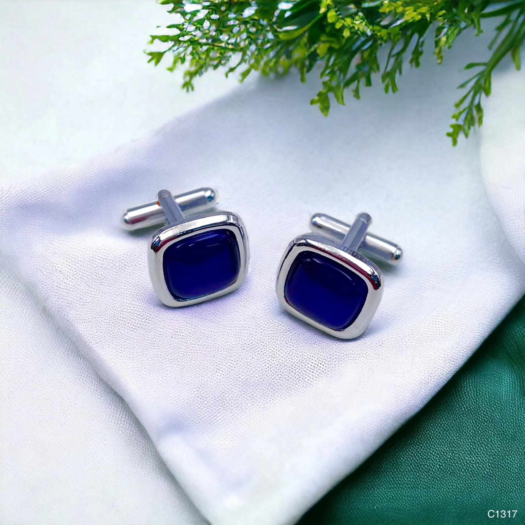 Blue Crystal Cufflinks In Box