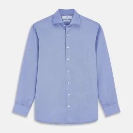 Blue Herringbone Tailored Fit Shirt With Kent Collar