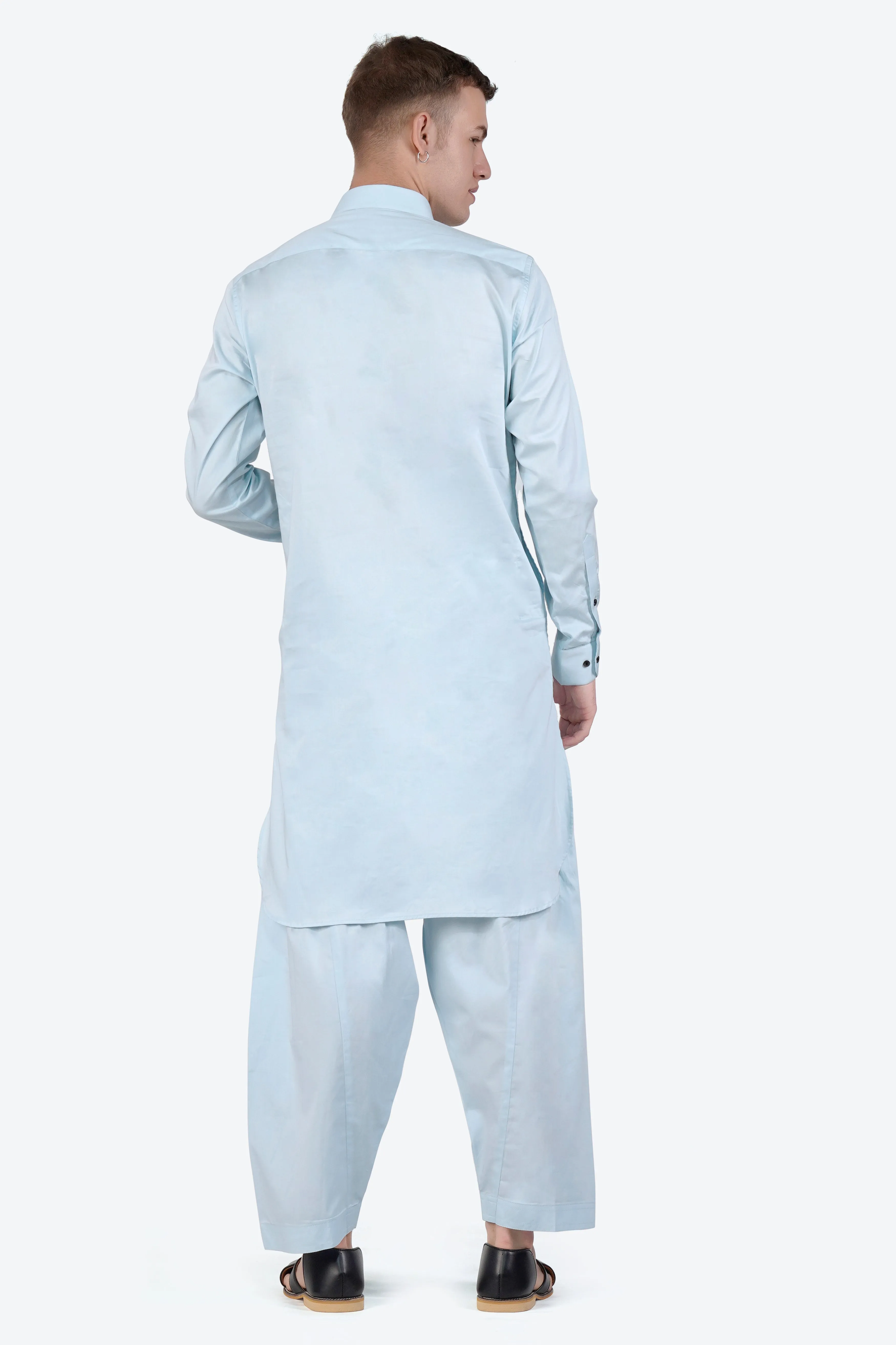 Botticelli Blue Subtle Sheen Super Soft Premium Cotton Pathani Set