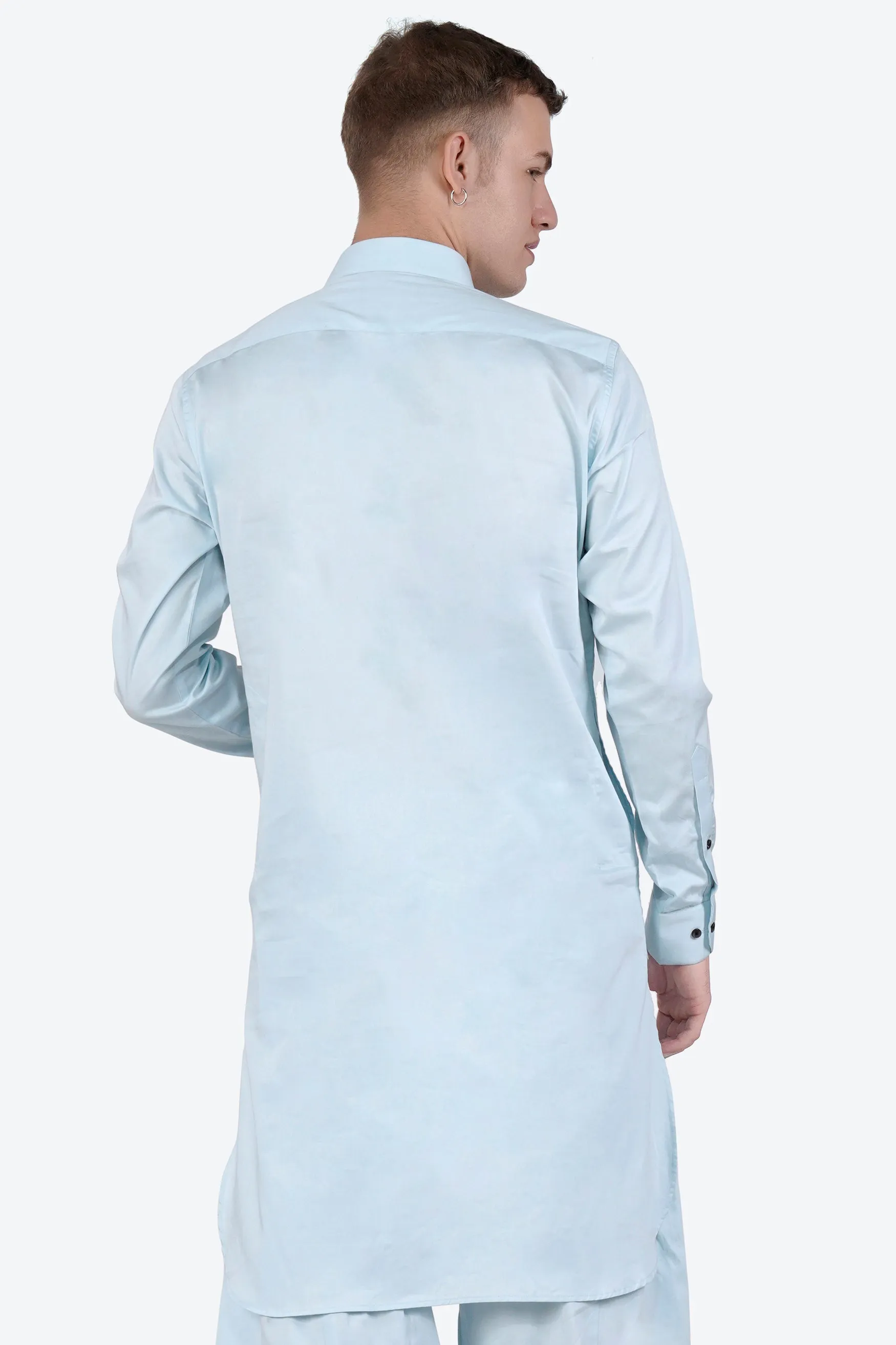 Botticelli Blue Subtle Sheen Super Soft Premium Cotton Pathani