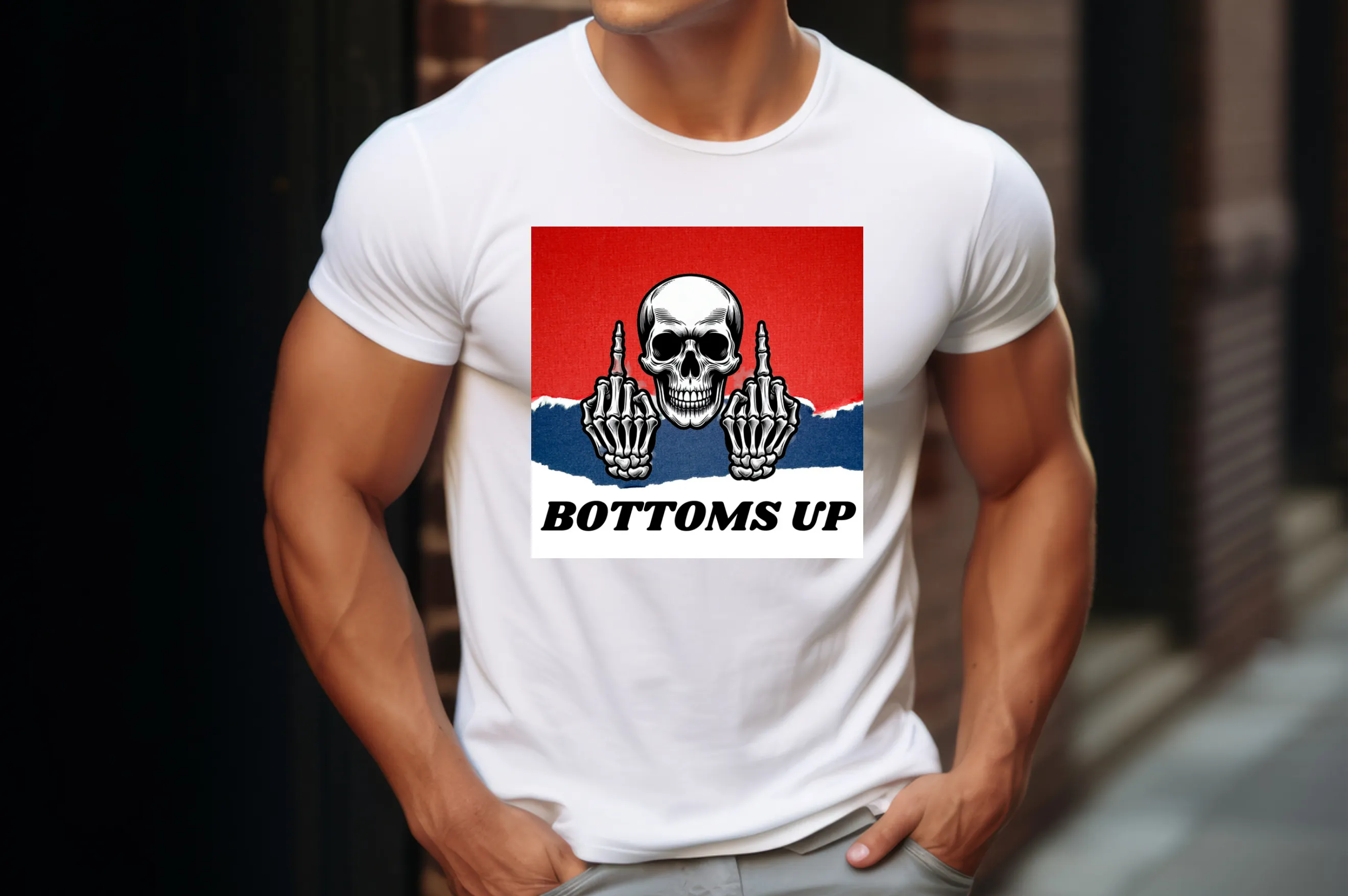 Bottoms up T-Shirt, Country Music T-Shirt, Country Music Concert, Red White & Blue, Skeleton Fingers, Tour T-Shirt