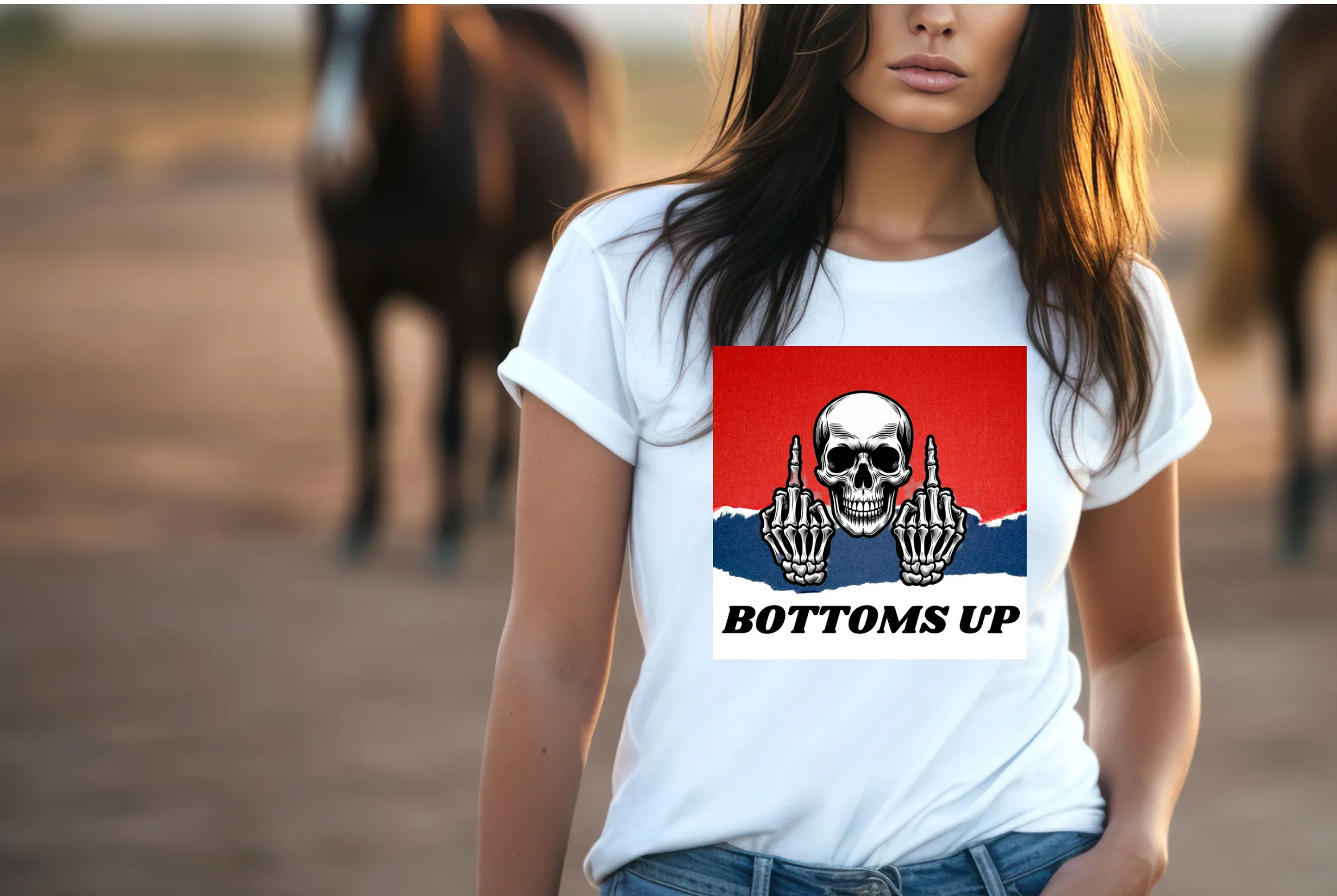 Bottoms up T-Shirt, Country Music T-Shirt, Country Music Concert, Red White & Blue, Skeleton Fingers, Tour T-Shirt