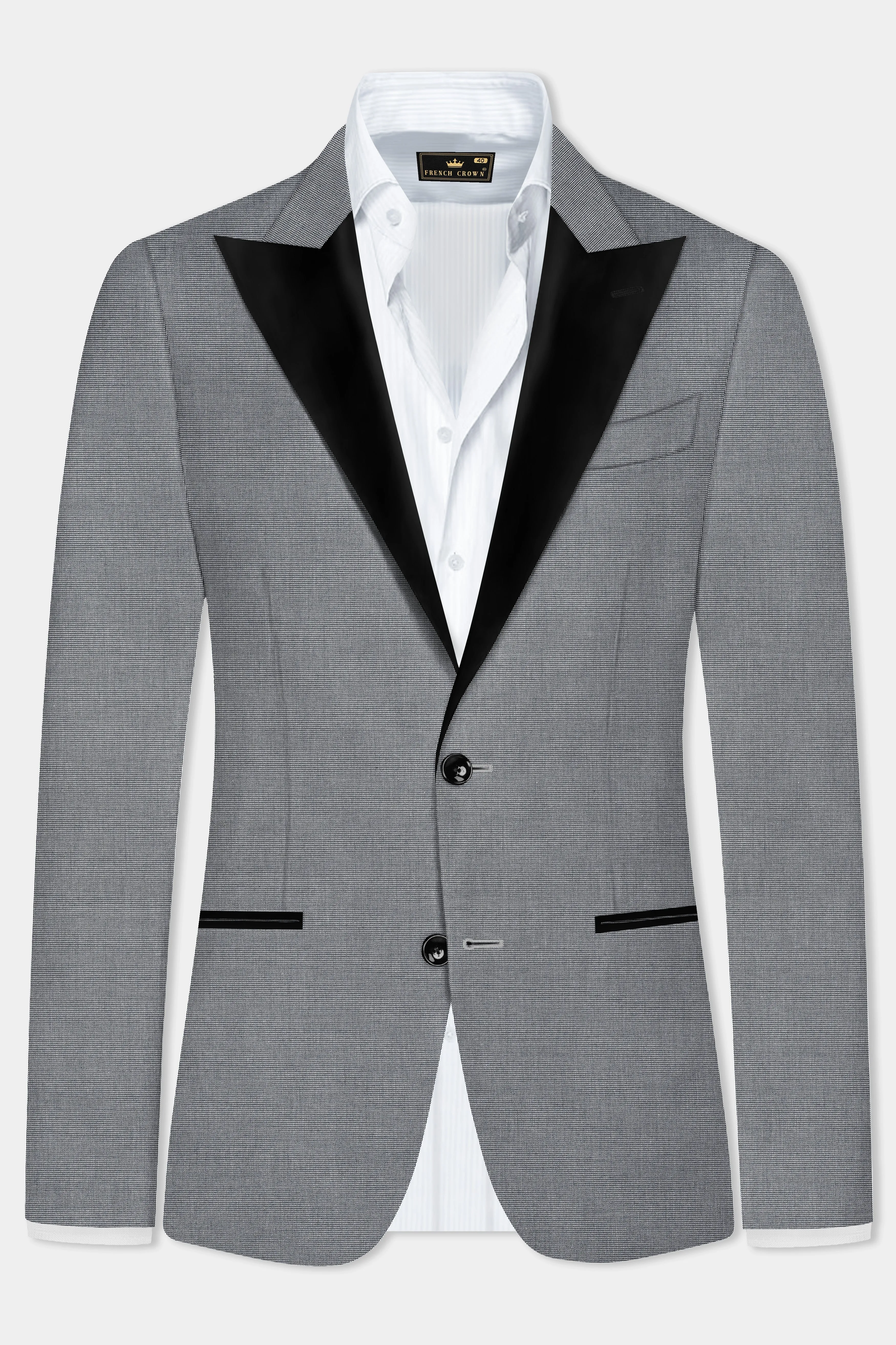 Boulder Gray Textured Wool Blend Peak Collar Tuxedo Suit