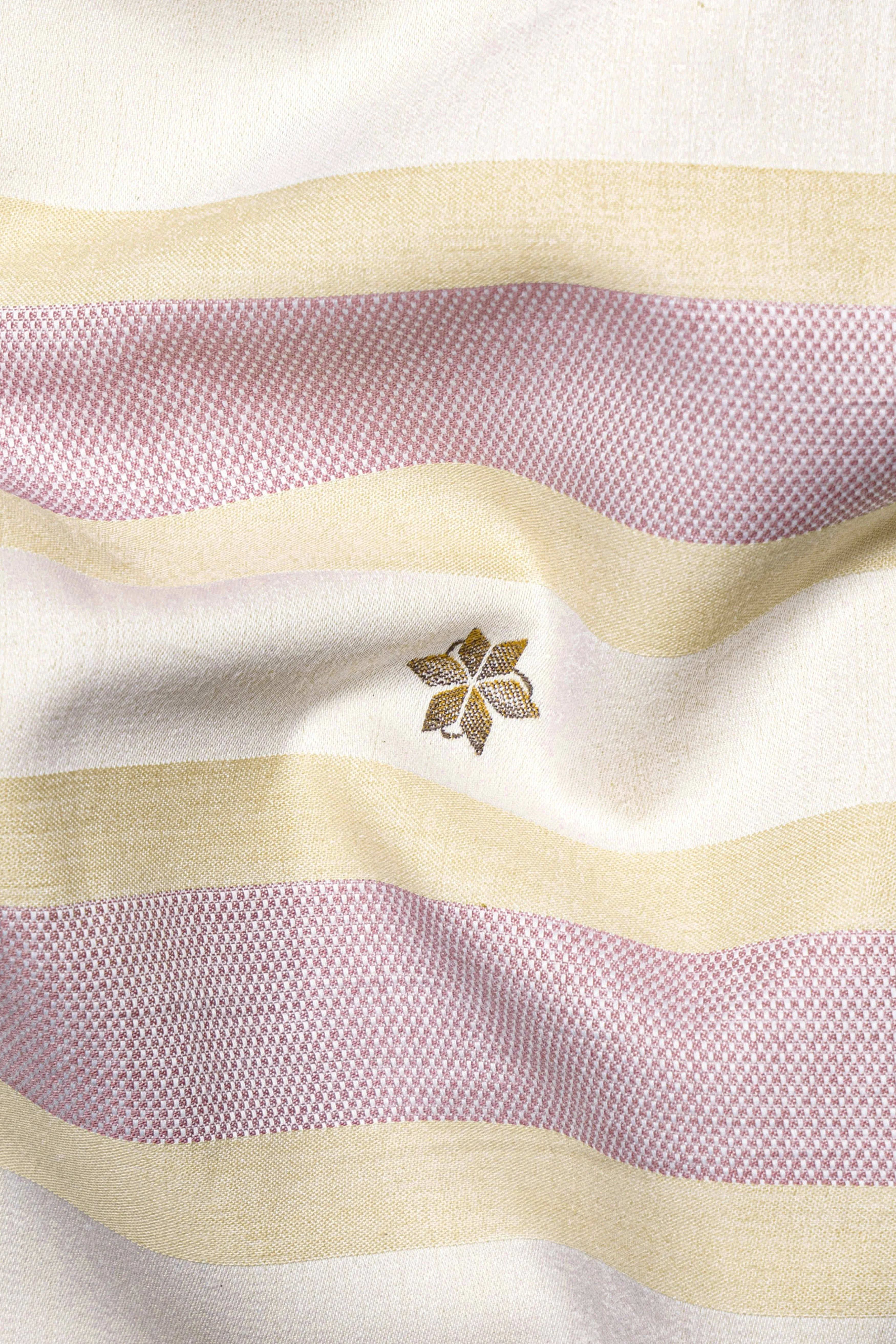 Brandy Pink with Bizarre Cream and White Striped Jacquard Textured Premium Giza Cotton Shirt