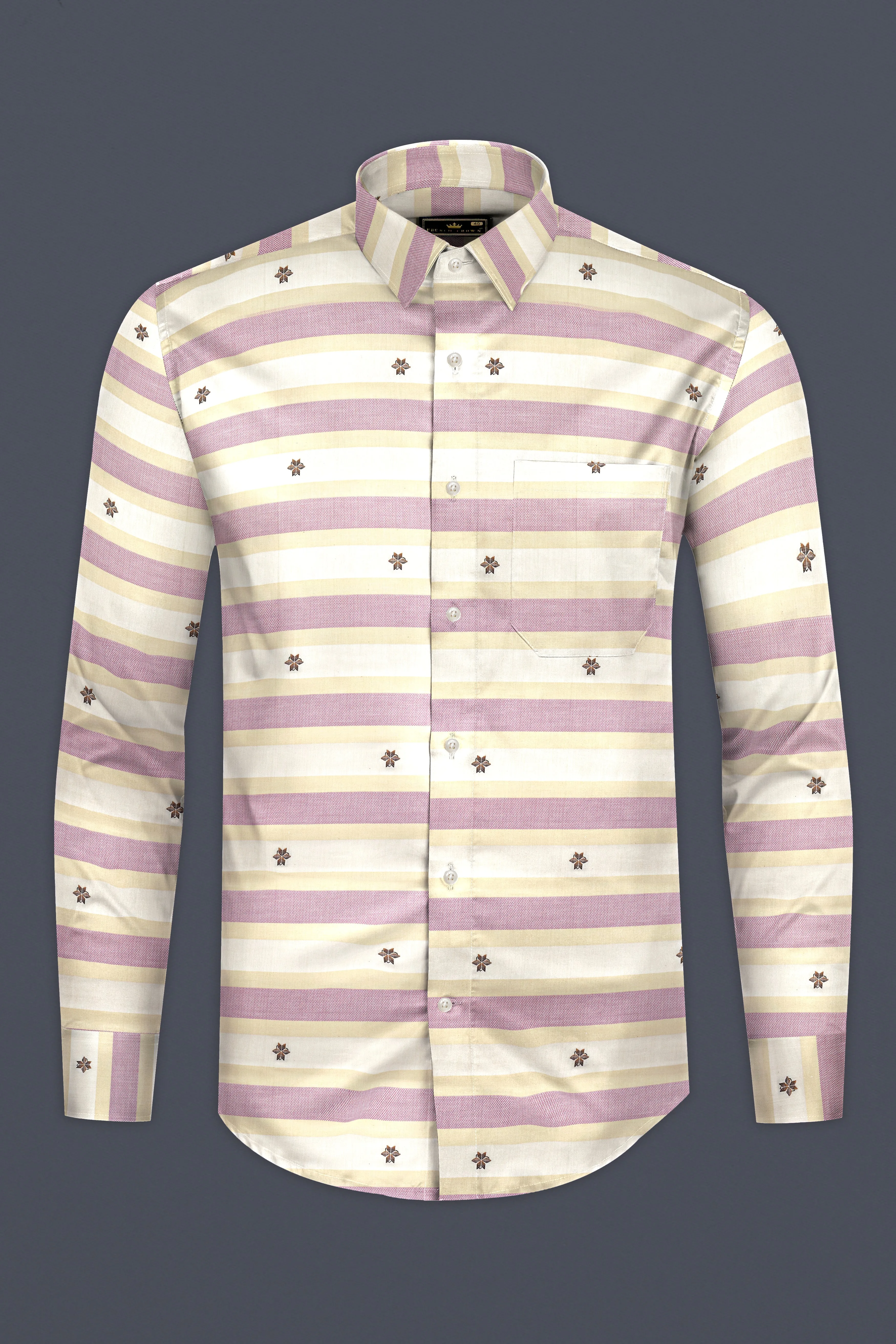 Brandy Pink with Bizarre Cream and White Striped Jacquard Textured Premium Giza Cotton Shirt