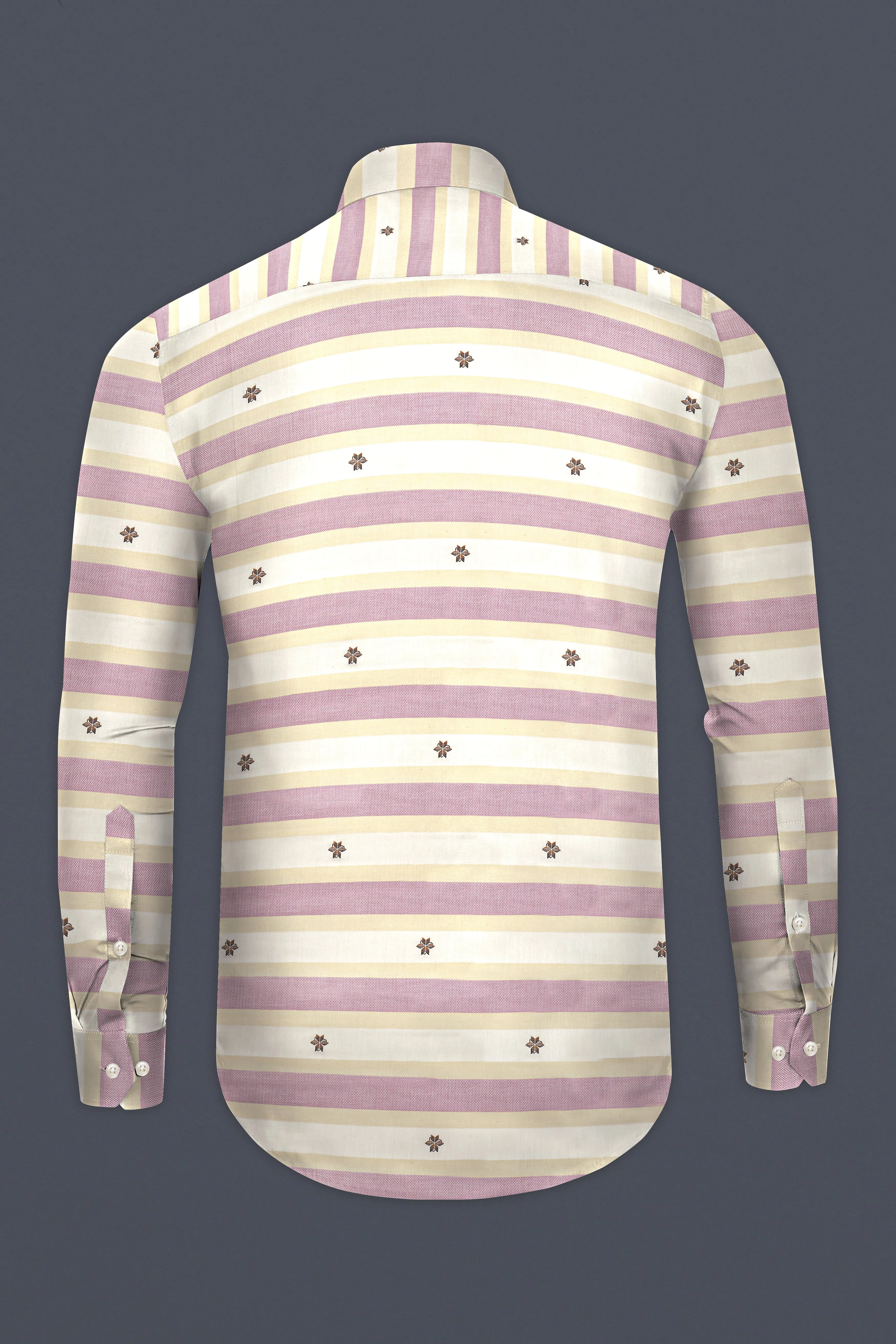 Brandy Pink with Bizarre Cream and White Striped Jacquard Textured Premium Giza Cotton Shirt