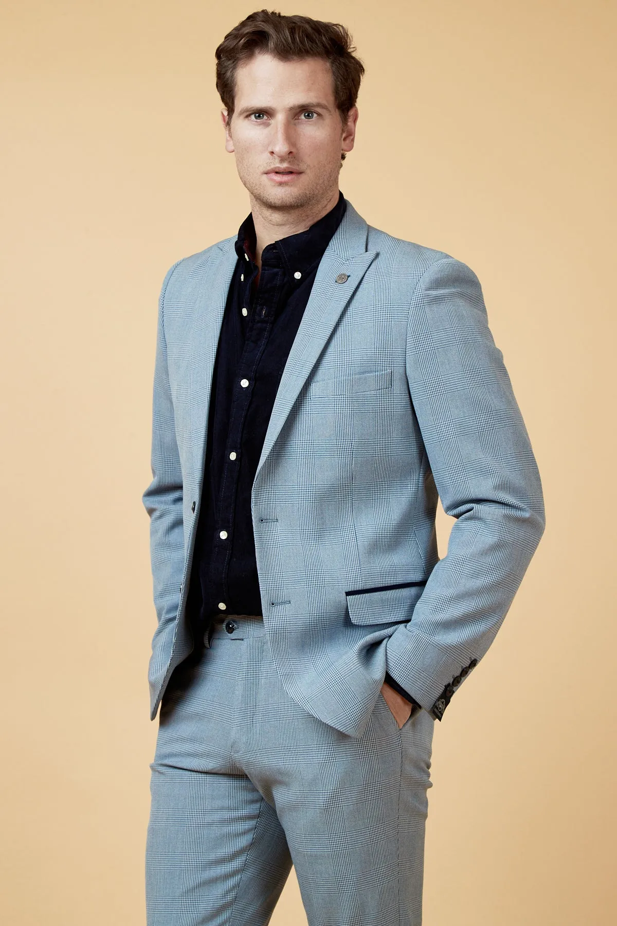 BROMLEY - Sky Blue Check Blazer