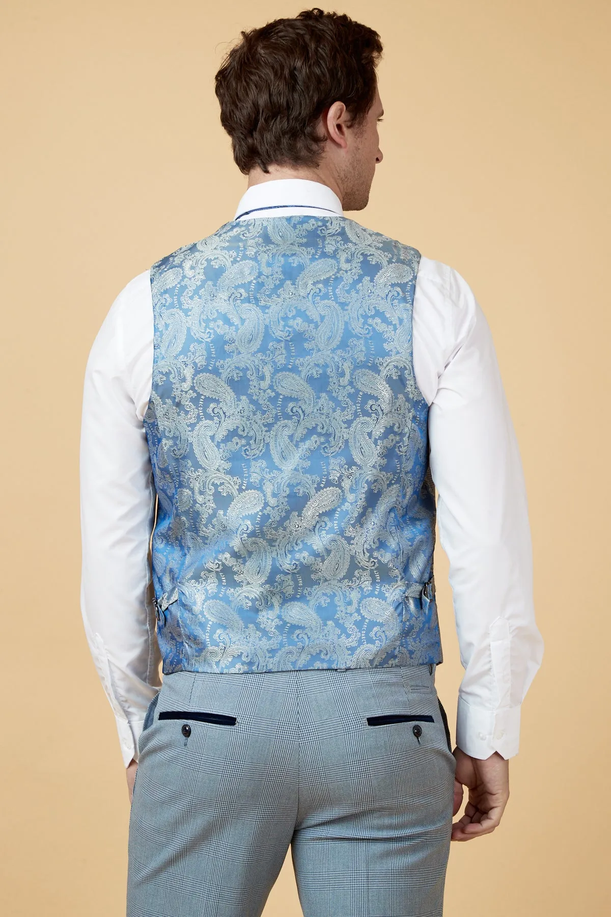 BROMLEY - Sky Blue Single Breasted Check Waistcoat