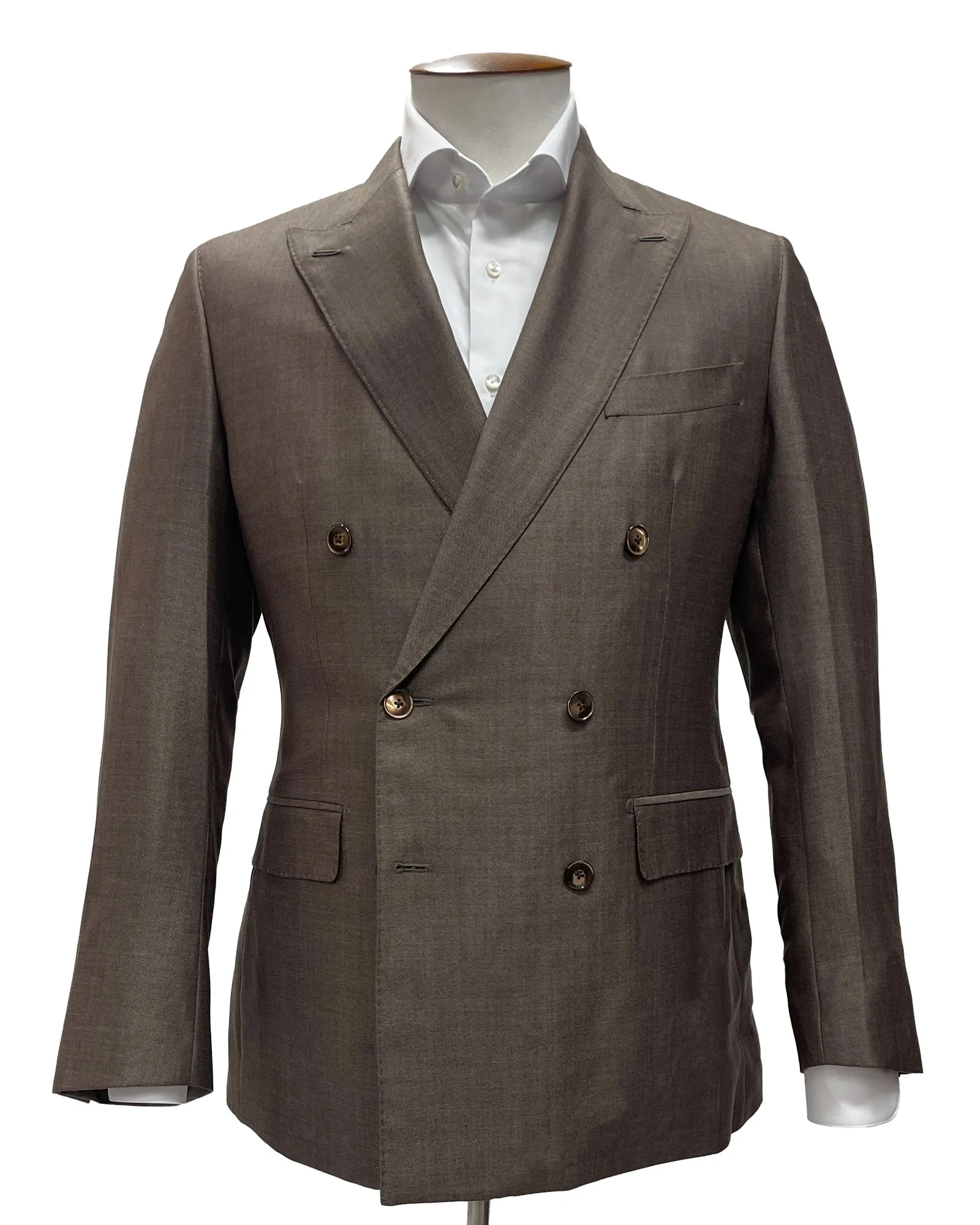 Brown Wool & Silk Double Breasted Suit