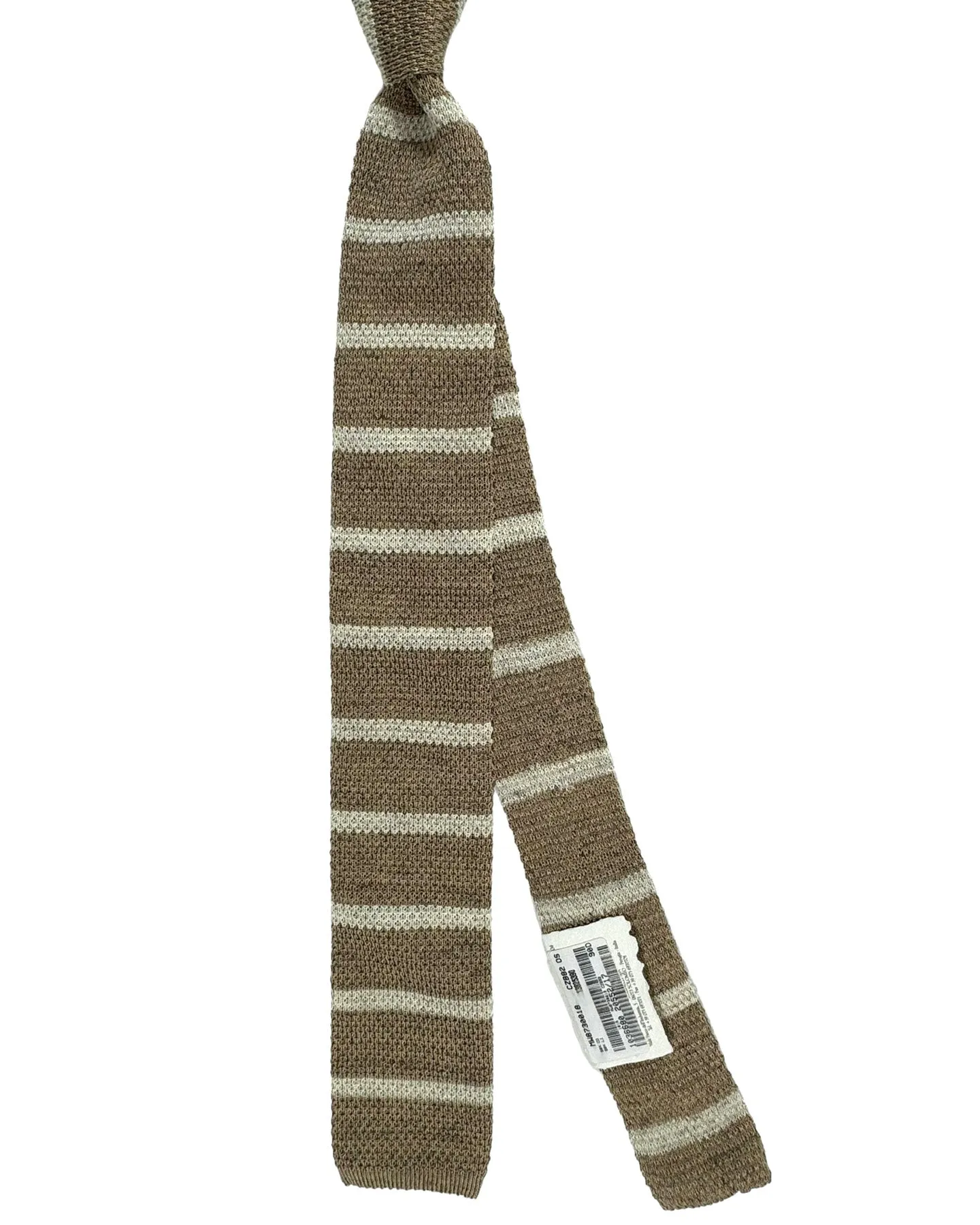 Brunello Cucinelli Square End Knitted Tie Taupe Horizontal Stripes SALE