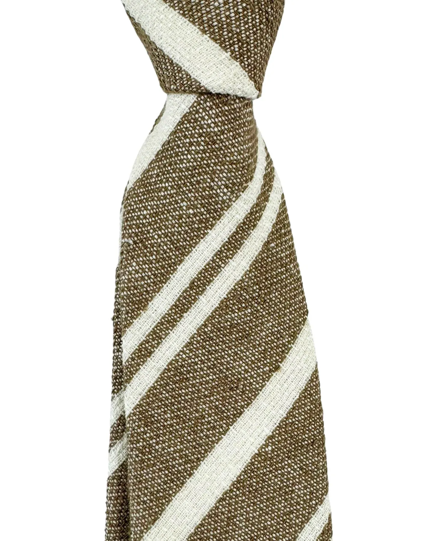 Brunello Cucinelli Tie Brown White Stripes Design Linen Silk FINAL SALE