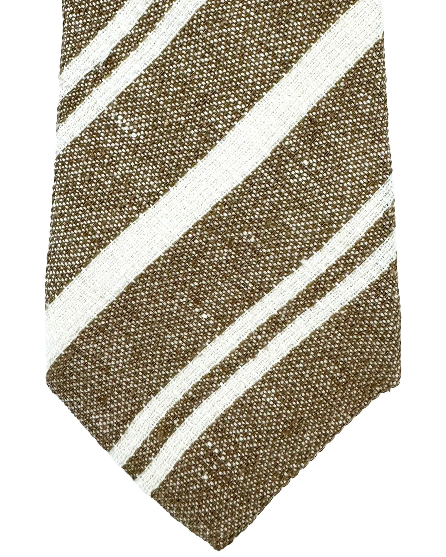 Brunello Cucinelli Tie Brown White Stripes Design Linen Silk FINAL SALE