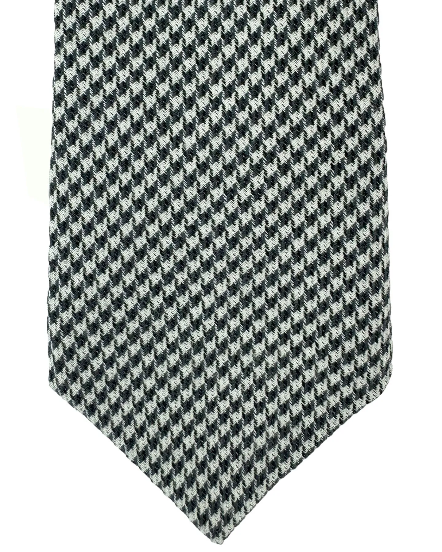 Brunello Cucinelli Wool Silk Tie Black White Houndstooth