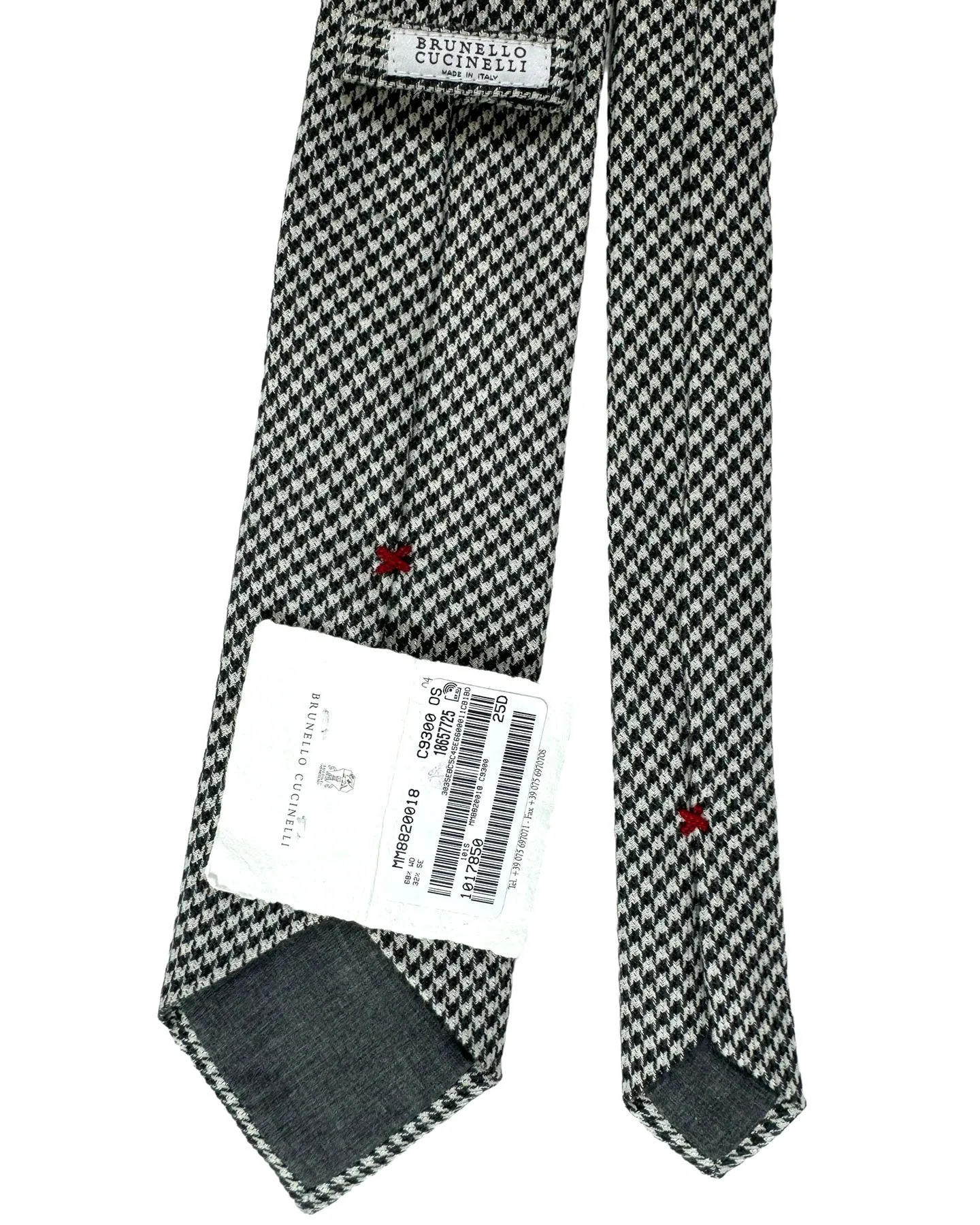 Brunello Cucinelli Wool Silk Tie Black White Houndstooth