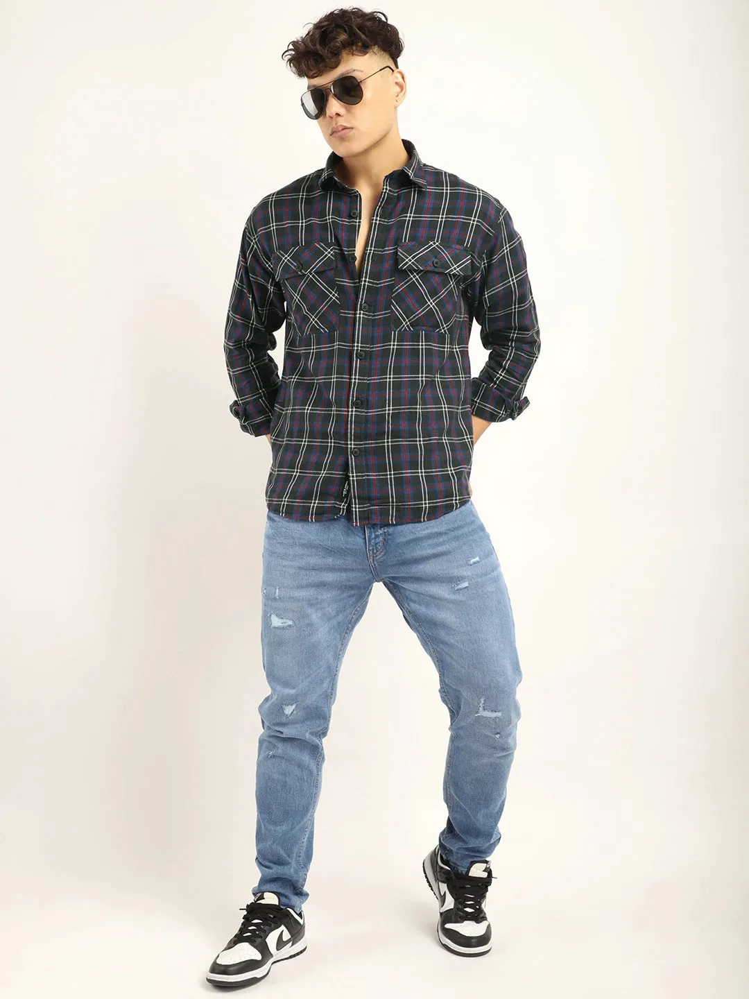 Brushd Checkerd Blue Full Sleeve Shirt